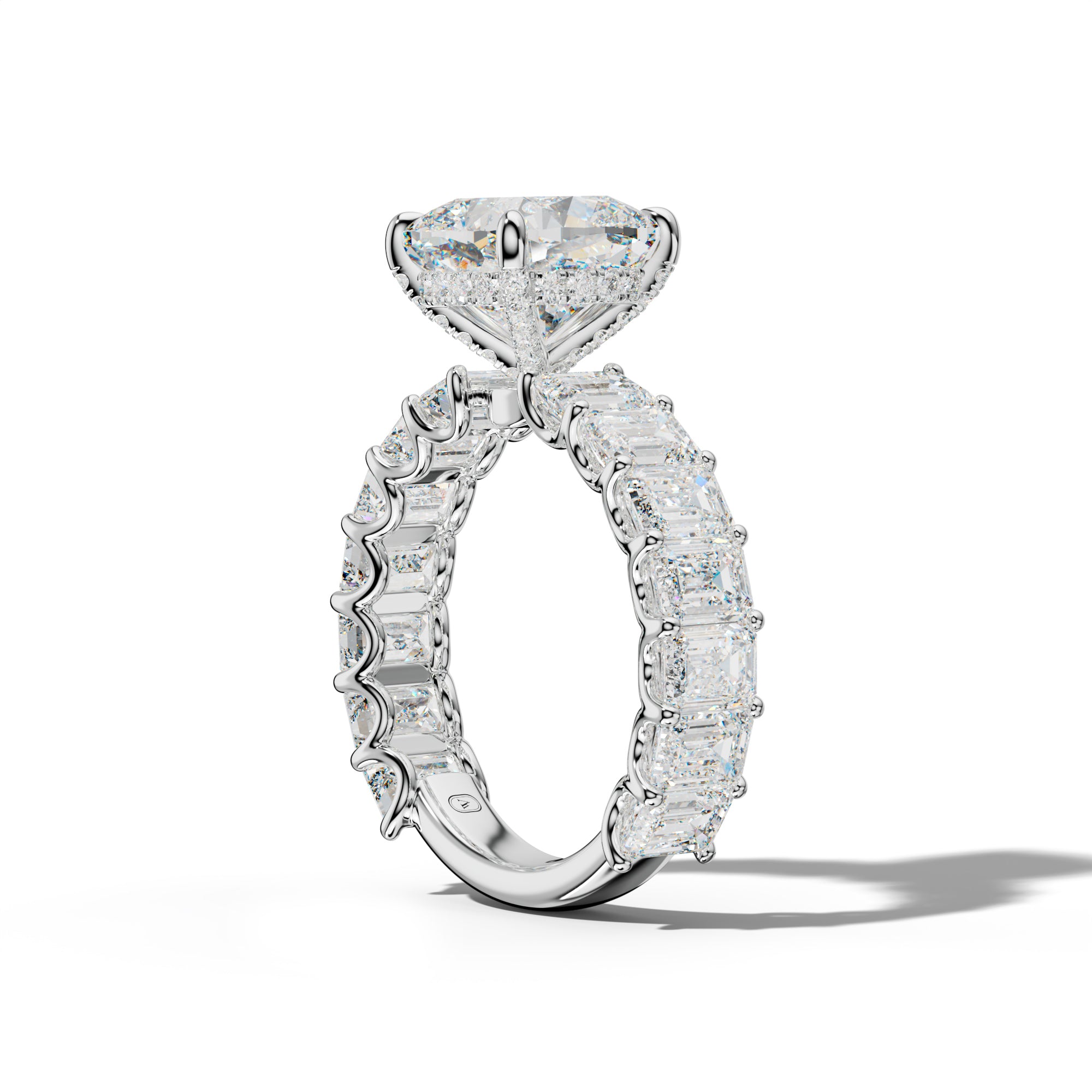 Vivienne Cushion Diamond Engagement Ring With Emerald Side Stones