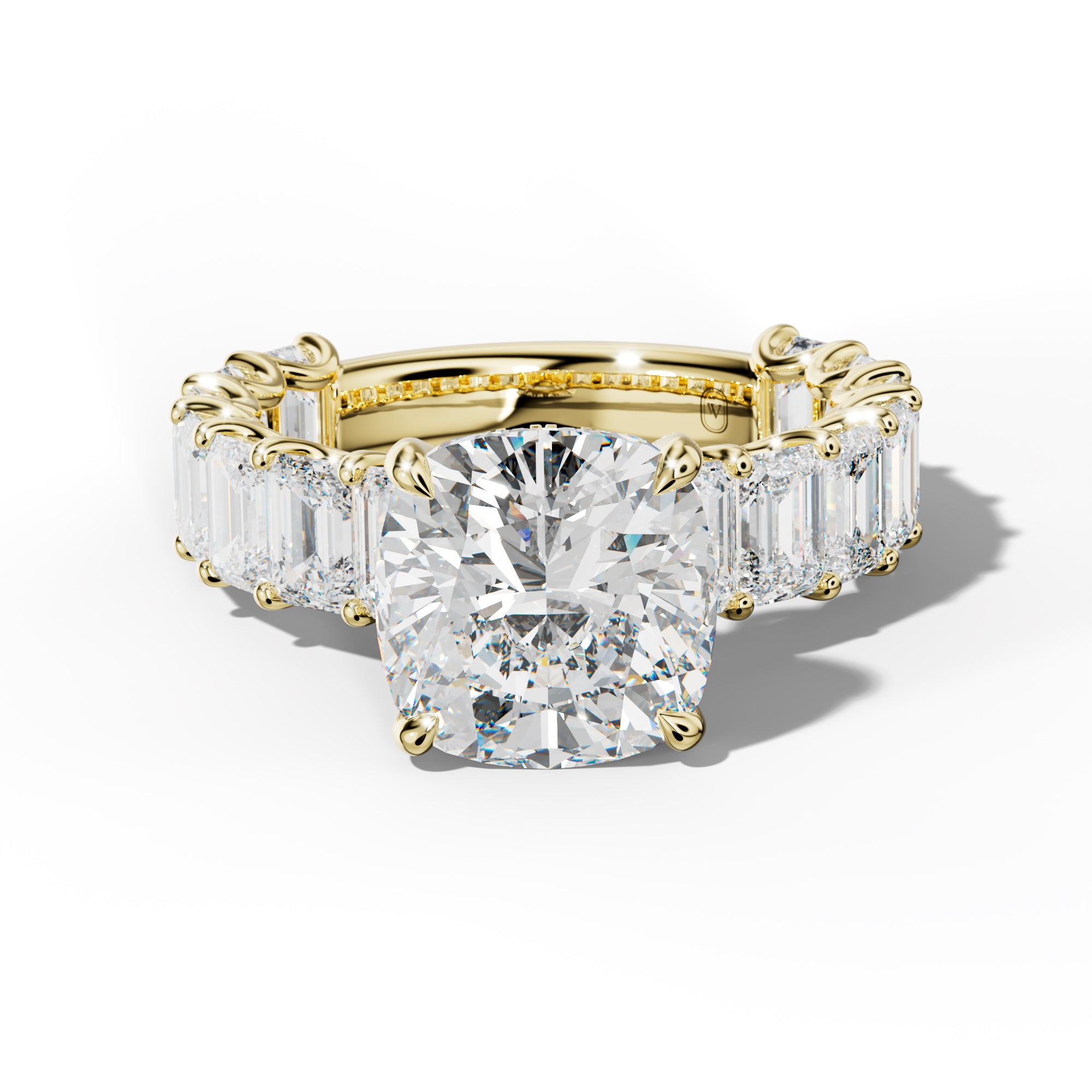 Vivienne Cushion Diamond Engagement Ring With Emerald Side Stones