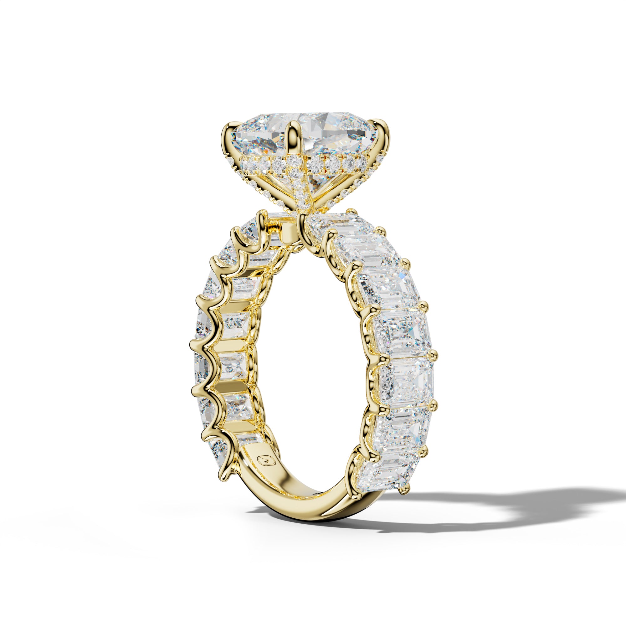 Vivienne Cushion Diamond Engagement Ring With Emerald Side Stones