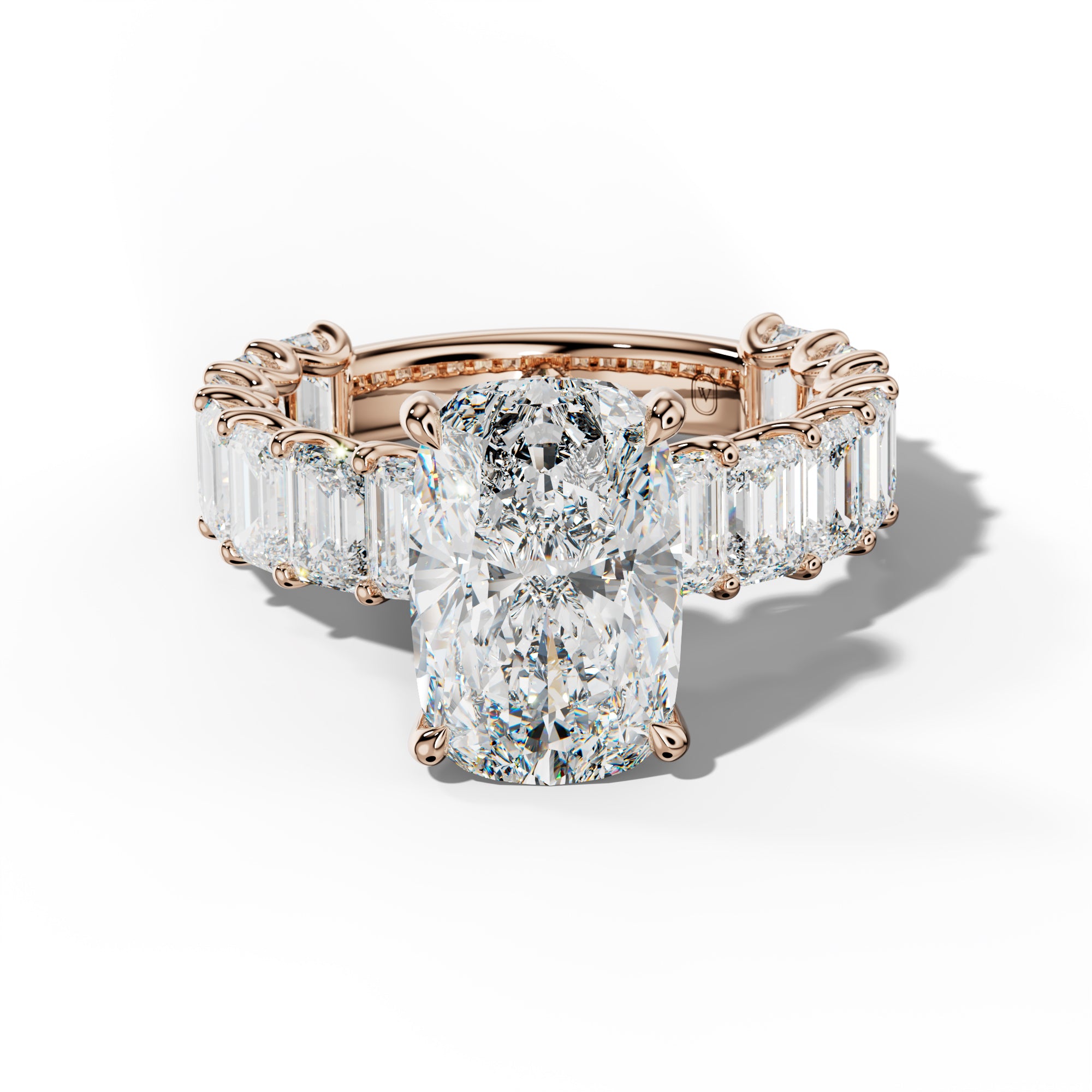 Vivienne Elongated Cushion Diamond Engagement Ring With Emerald Side Stones