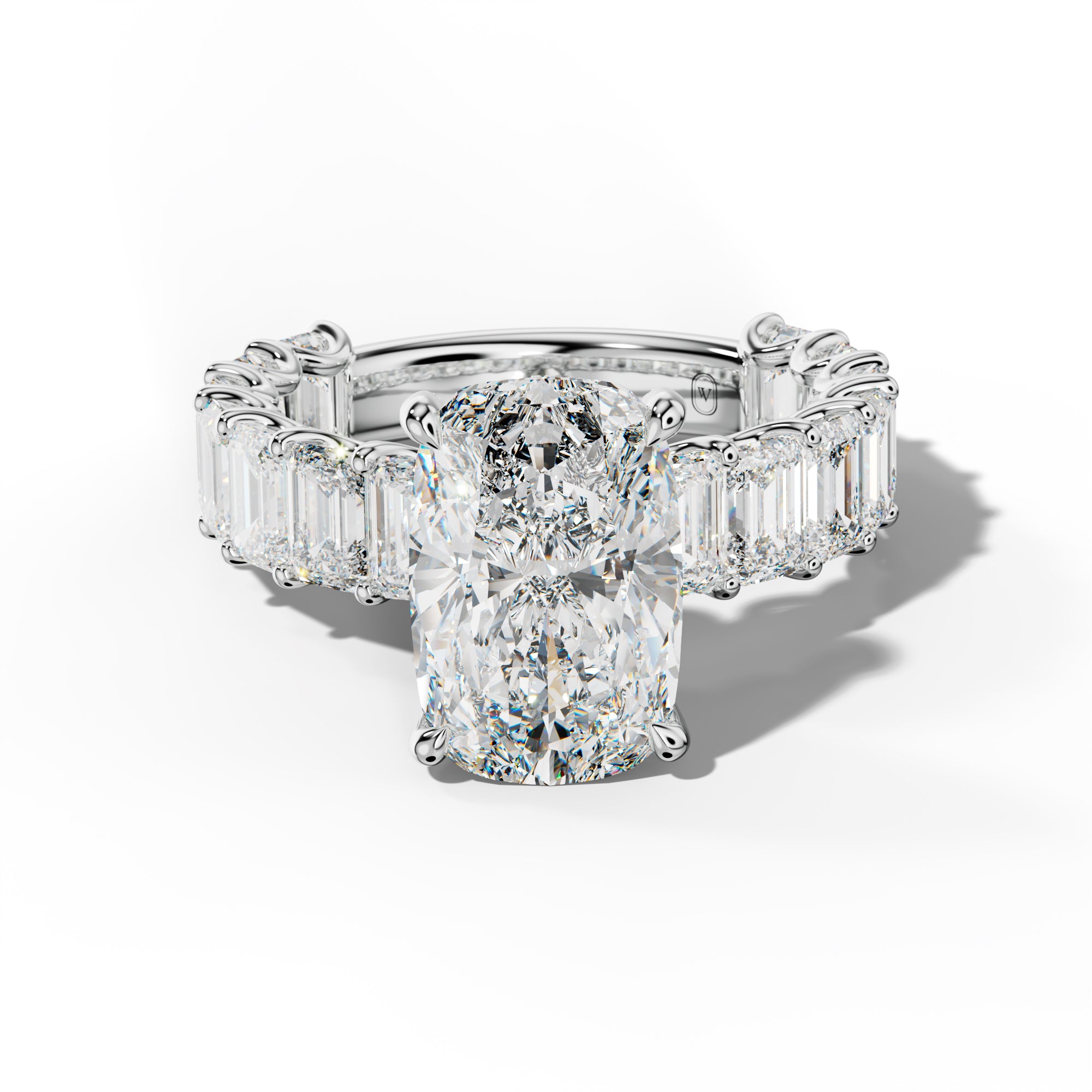 Vivienne Elongated Cushion Diamond Engagement Ring With Emerald Side Stones