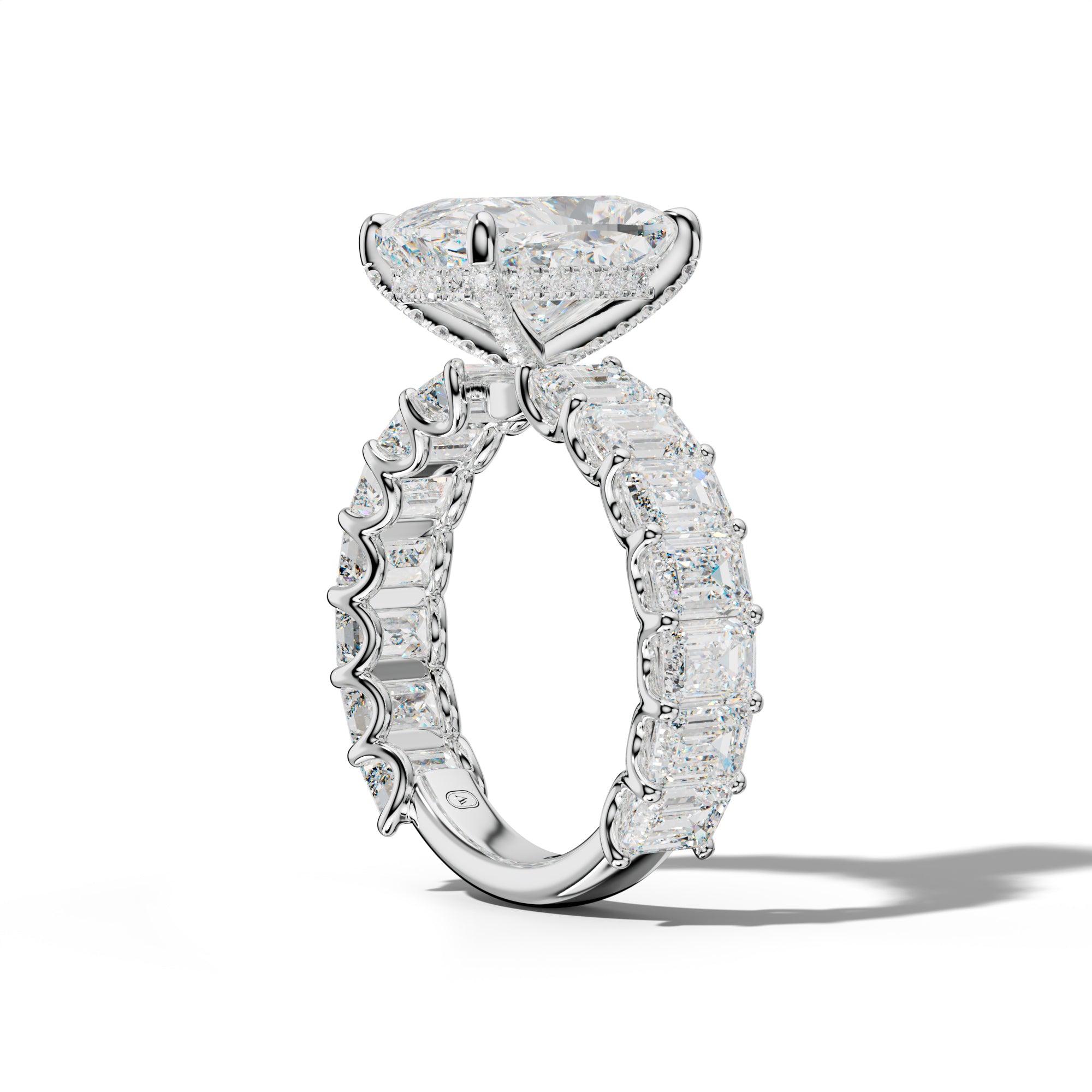 Vivienne Elongated Cushion Diamond Engagement Ring With Emerald Side Stones