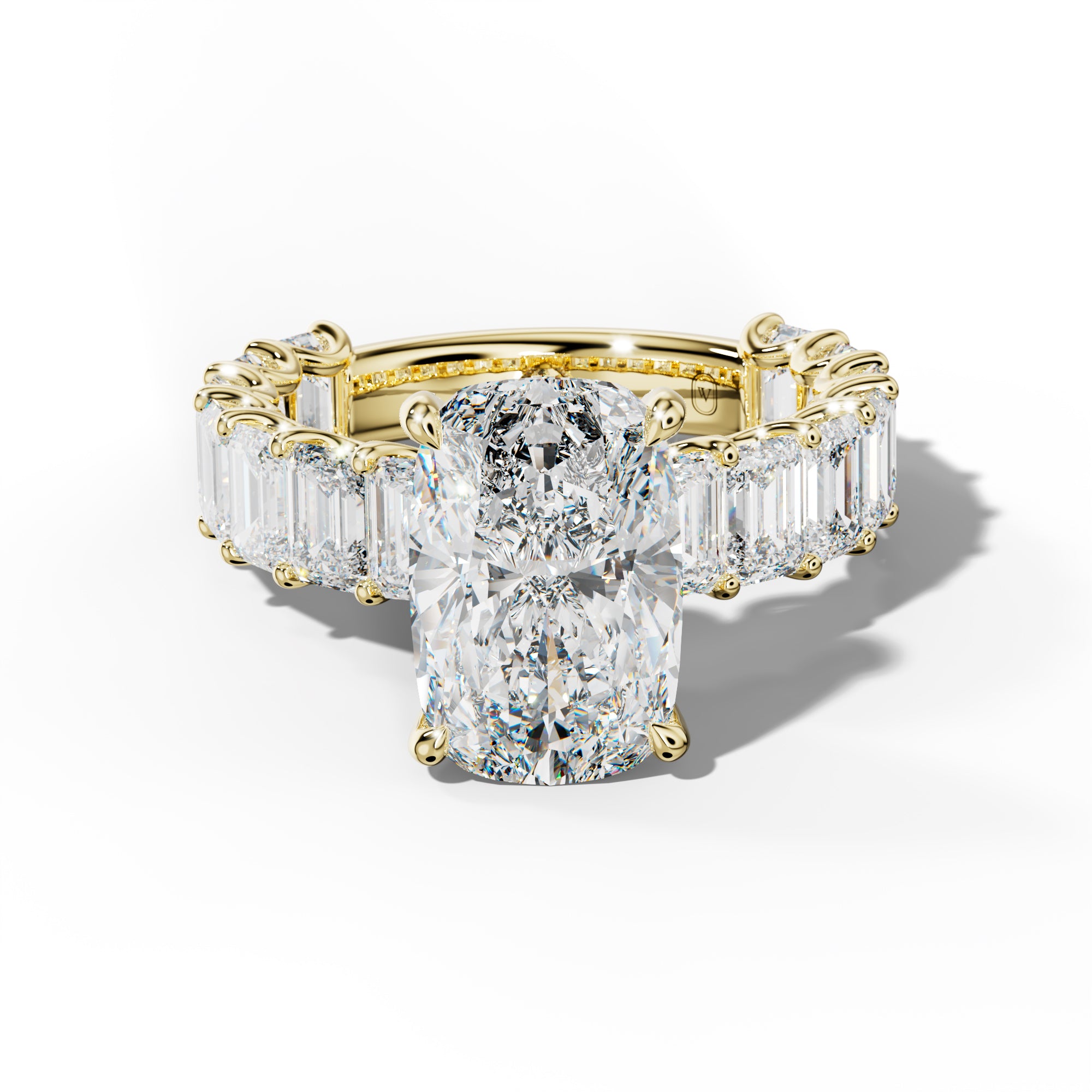 Vivienne Elongated Cushion Diamond Engagement Ring With Emerald Side Stones