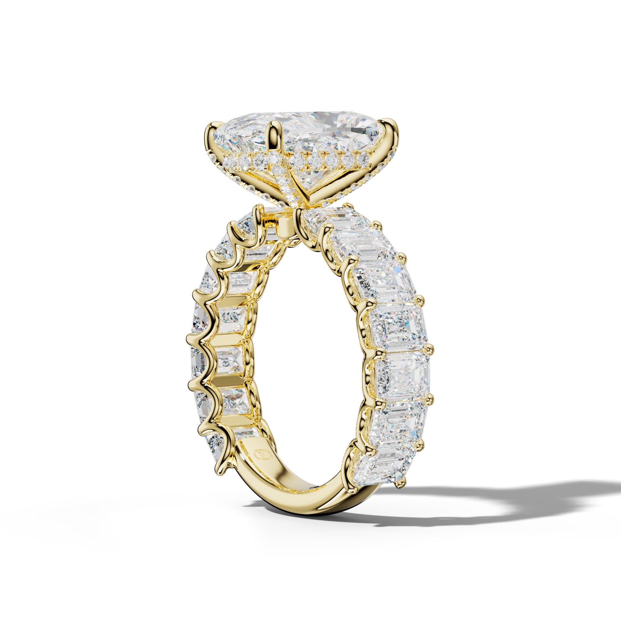 Vivienne Elongated Cushion Diamond Engagement Ring With Emerald Side Stones
