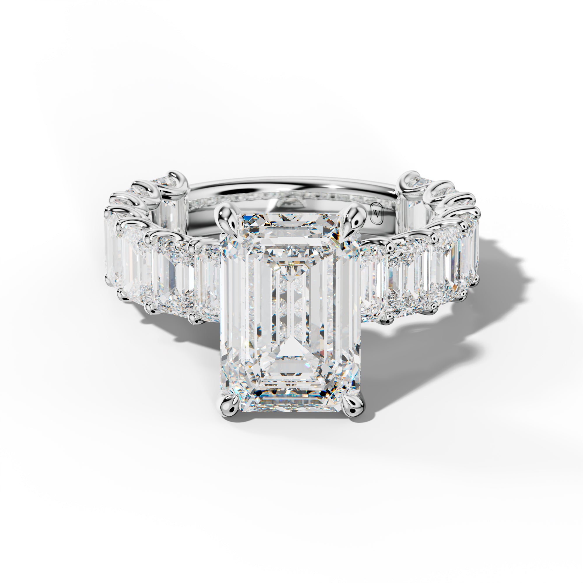 Vivienne Emerald Cut Engagement Ring With Emerald Side Stones