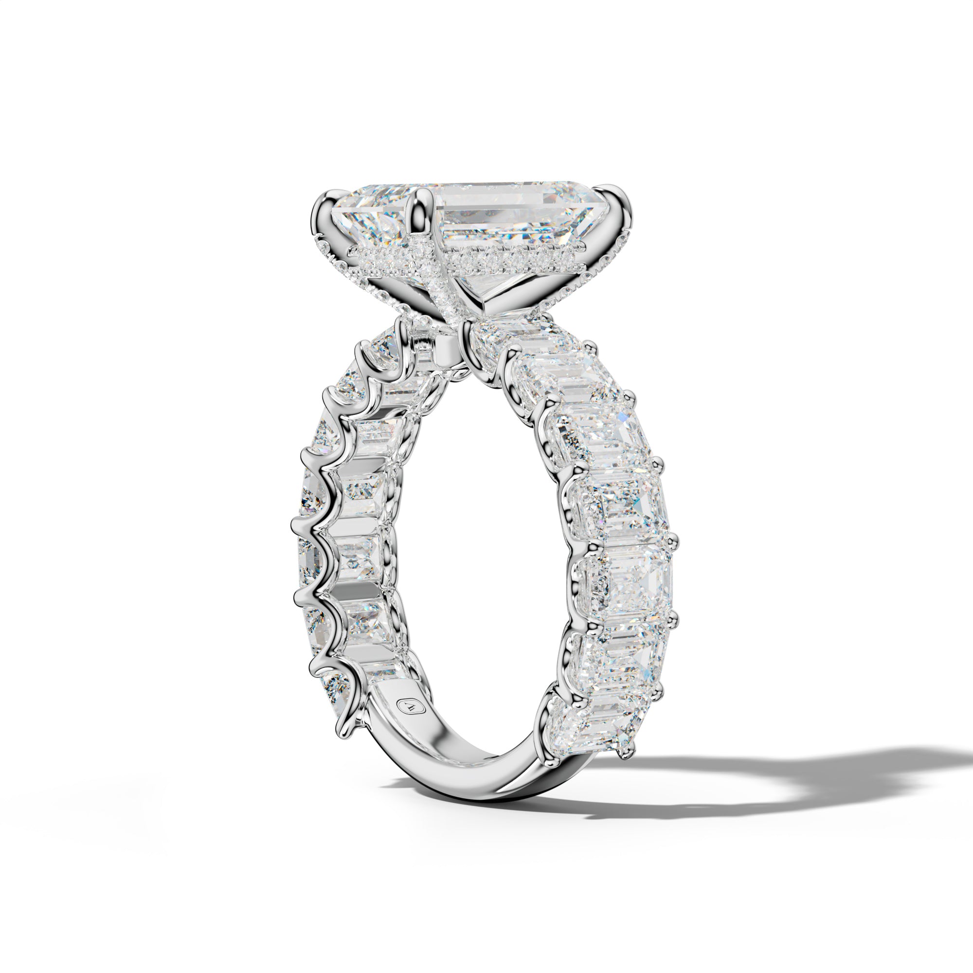 Vivienne Emerald Cut Engagement Ring With Emerald Side Stones