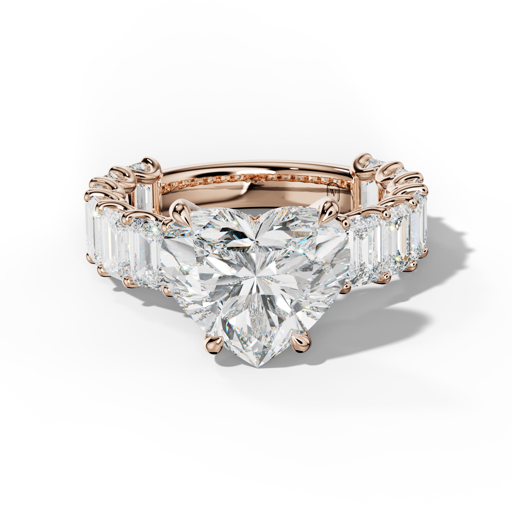 Vivienne Heart Diamond Engagement Ring With Emerald Side Stones