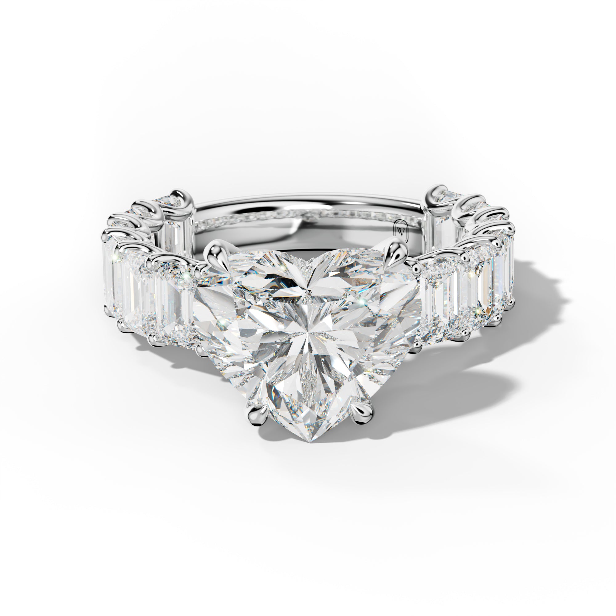 Vivienne Heart Diamond Engagement Ring With Emerald Side Stones