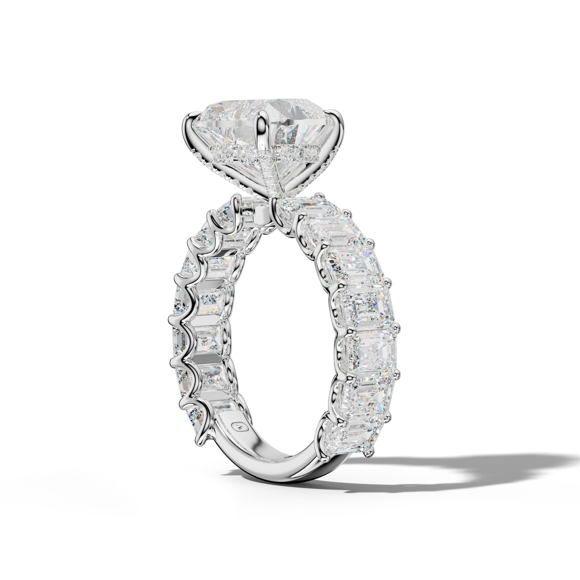 Vivienne Heart Diamond Engagement Ring With Emerald Side Stones