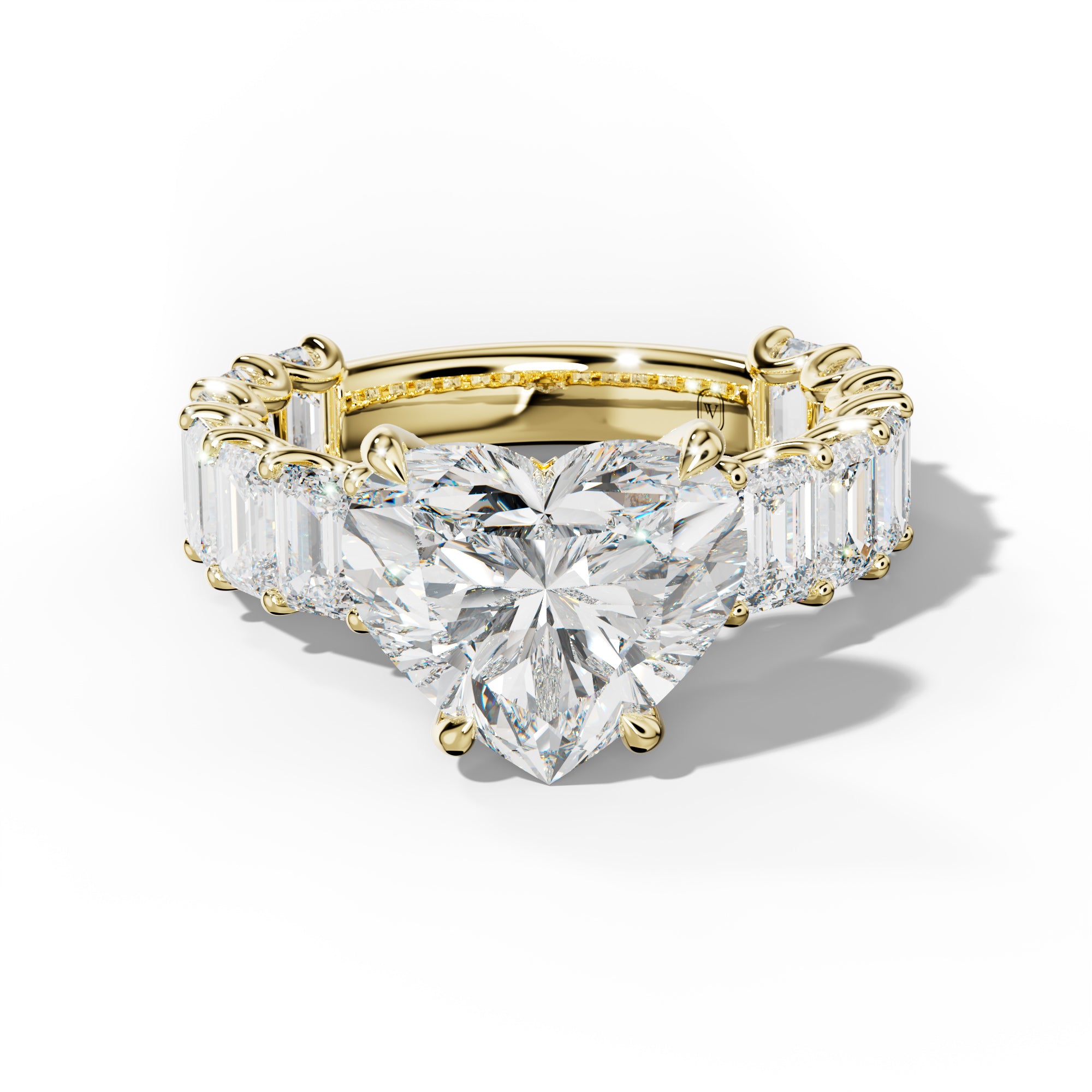 Vivienne Heart Diamond Engagement Ring With Emerald Side Stones