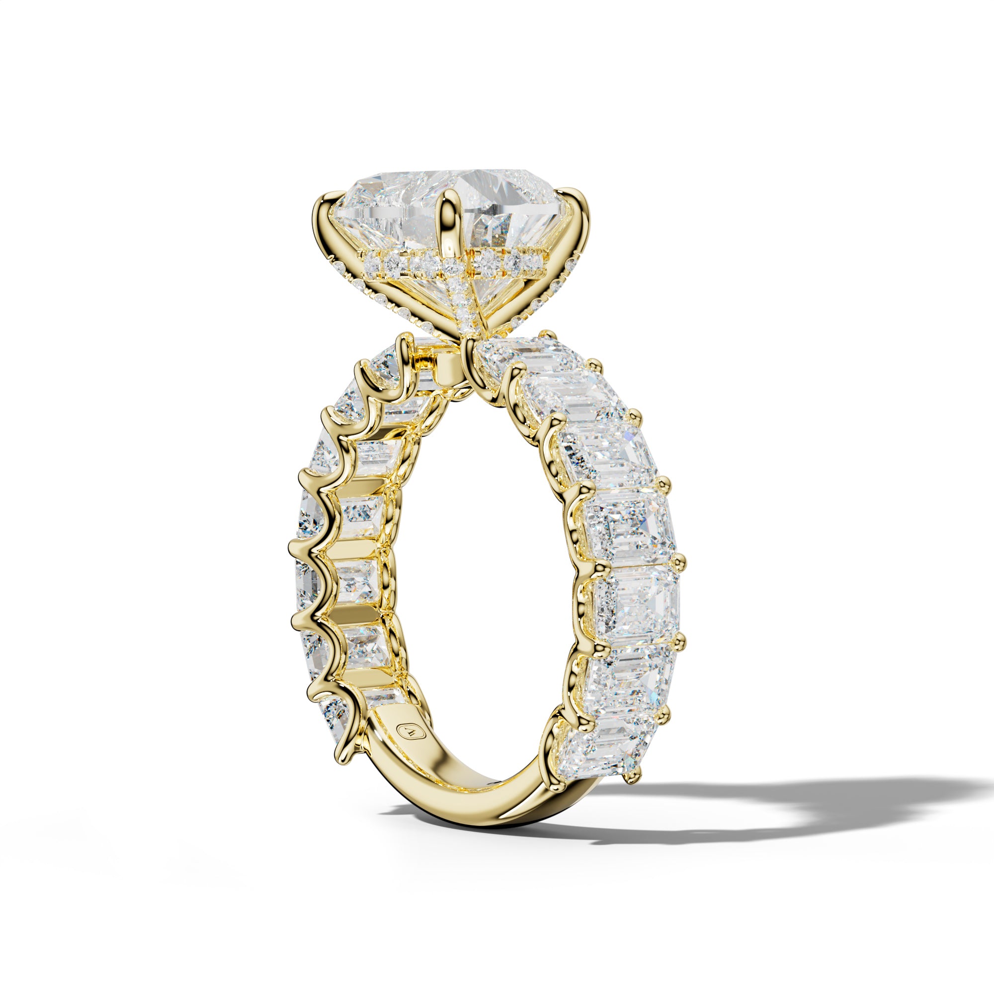 Vivienne Heart Diamond Engagement Ring With Emerald Side Stones