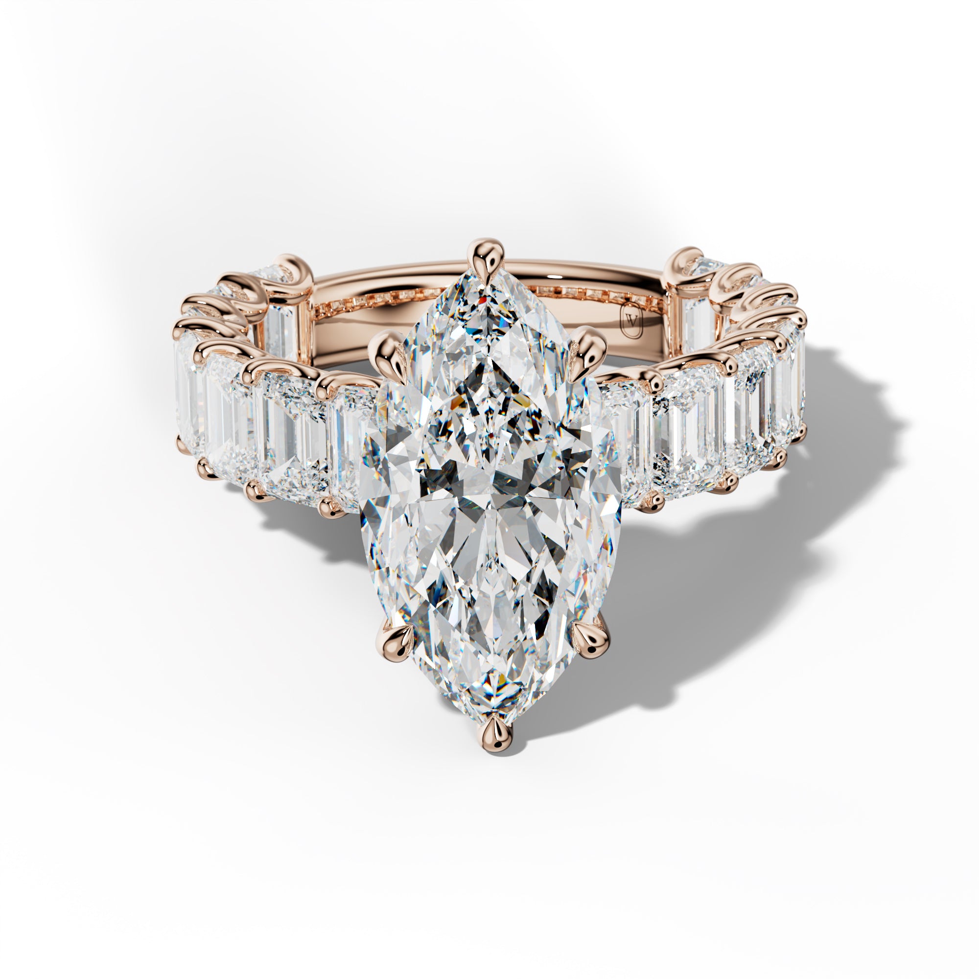 Vivienne Marquise Diamond Engagement Ring With Emerald Side Stones