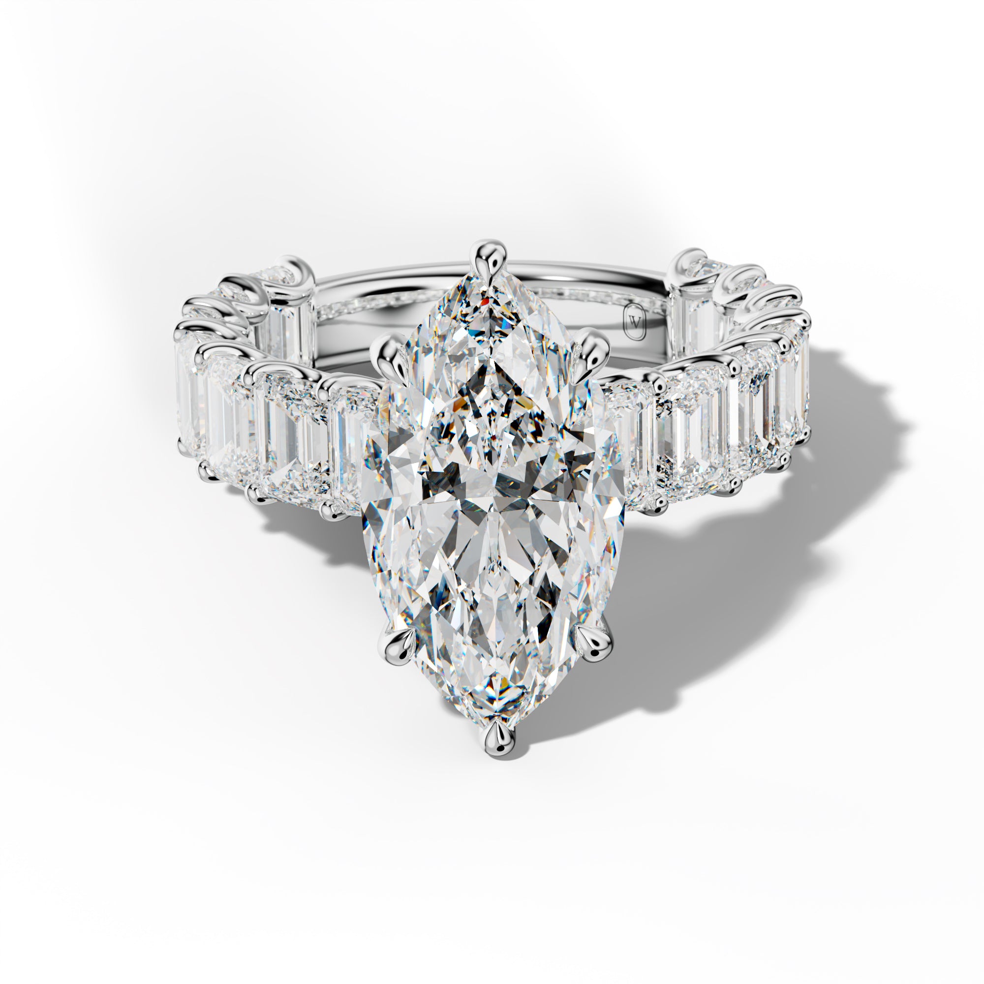 Vivienne Marquise Diamond Engagement Ring With Emerald Side Stones