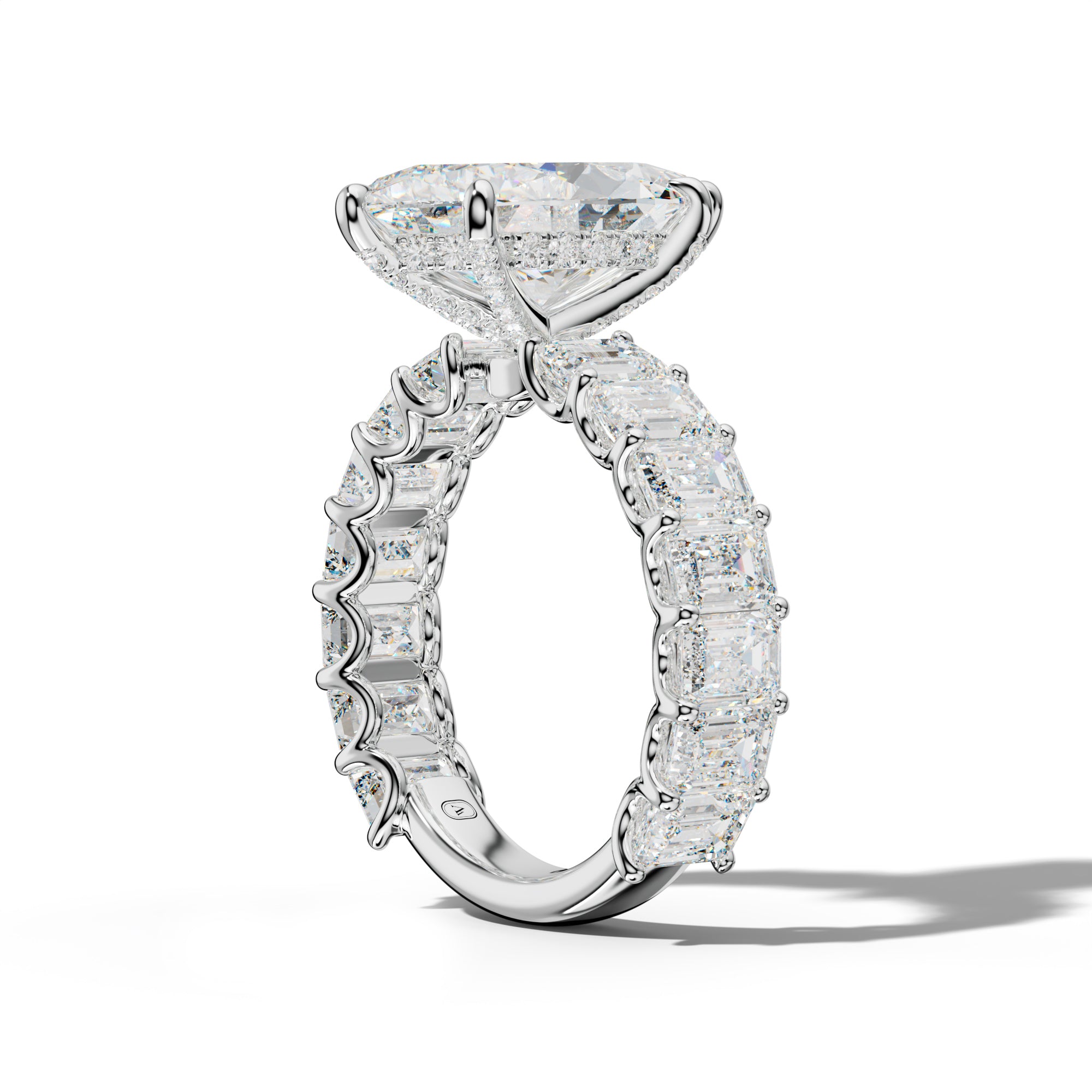 Vivienne Marquise Diamond Engagement Ring With Emerald Side Stones