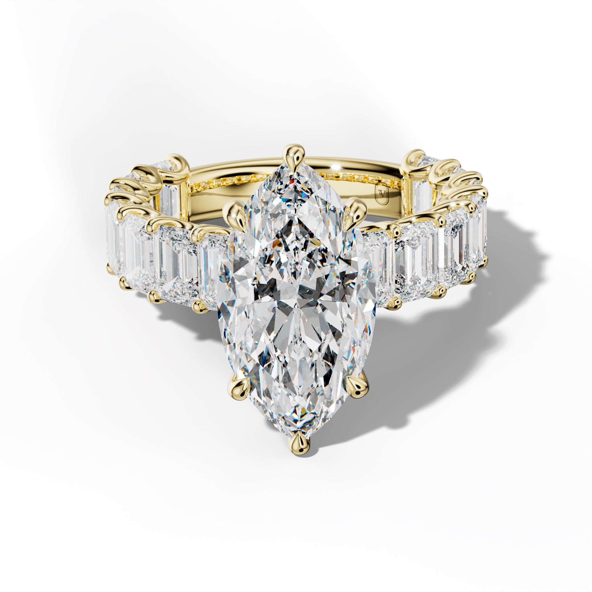 Vivienne Marquise Diamond Engagement Ring With Emerald Side Stones