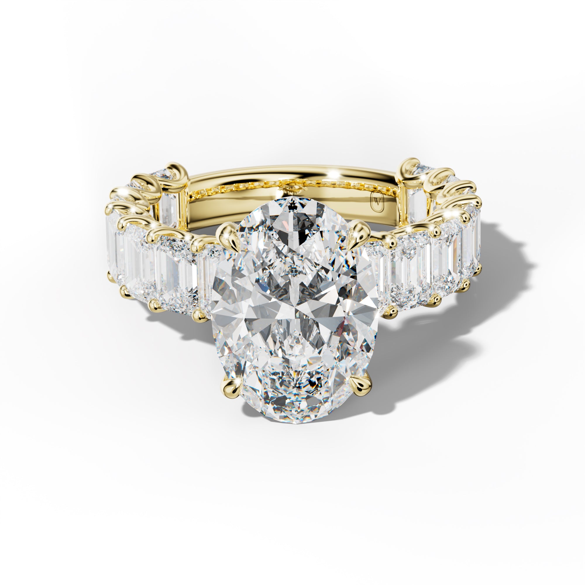 Vivienne Oval Diamond Engagement Ring With Emerald Side Stones