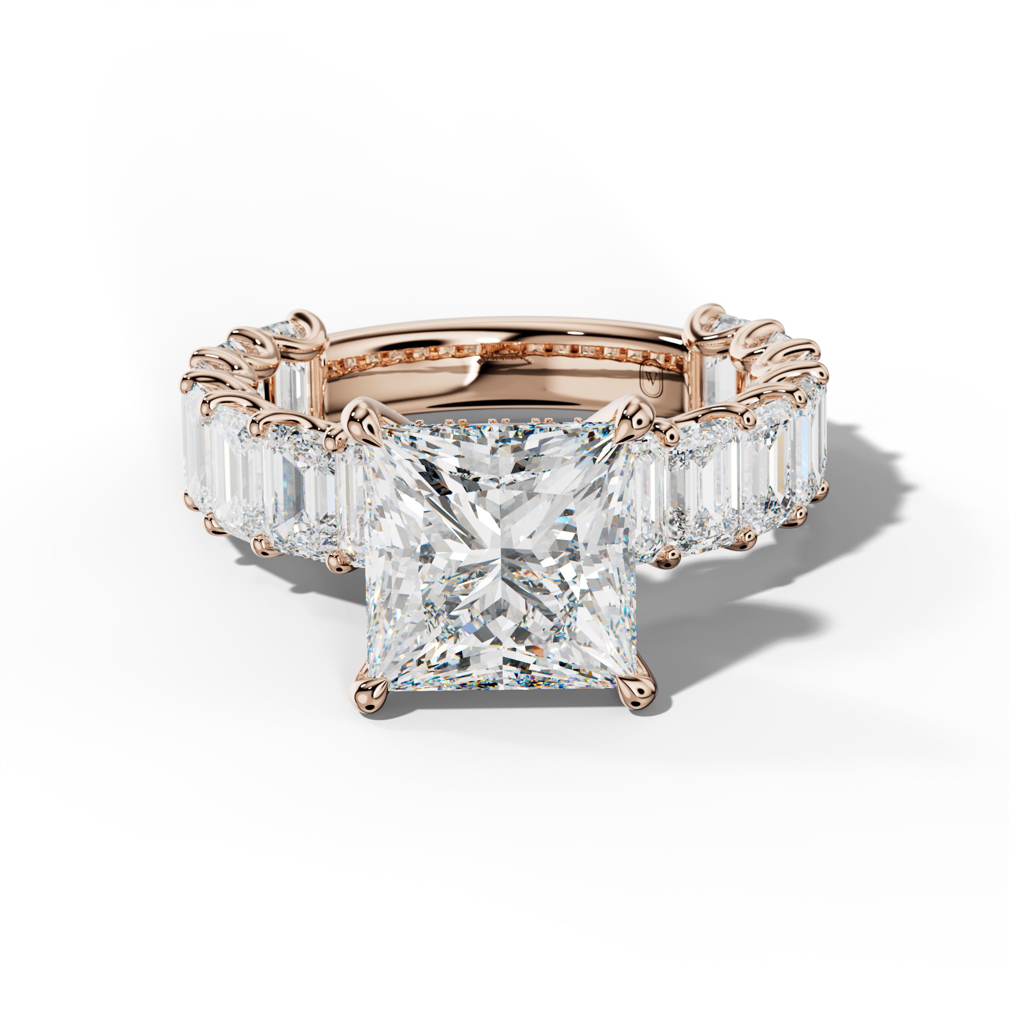 Vivienne Princess Cut Engagement Ring With Emerald Side Stones