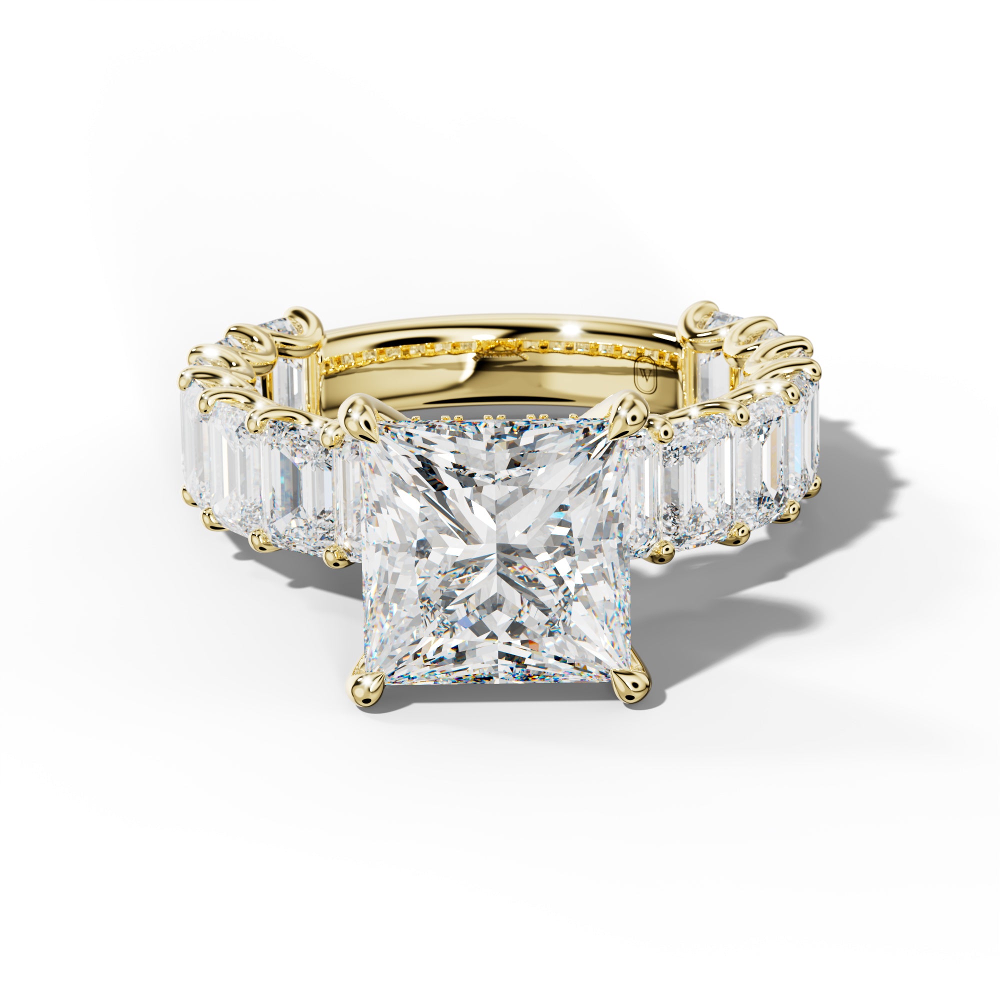 Vivienne Princess Cut Engagement Ring With Emerald Side Stones