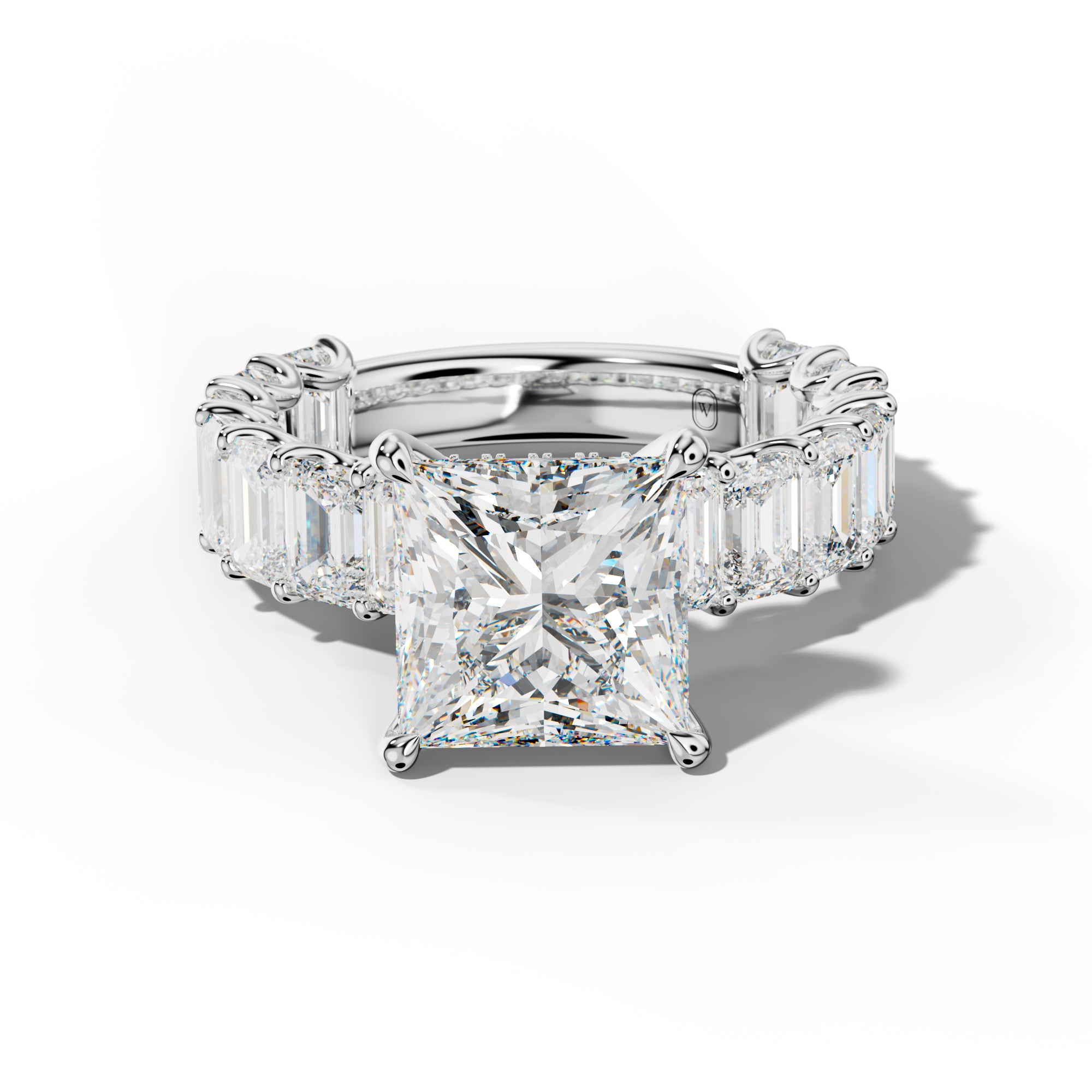 Vivienne Princess Cut Engagement Ring With Emerald Side Stones