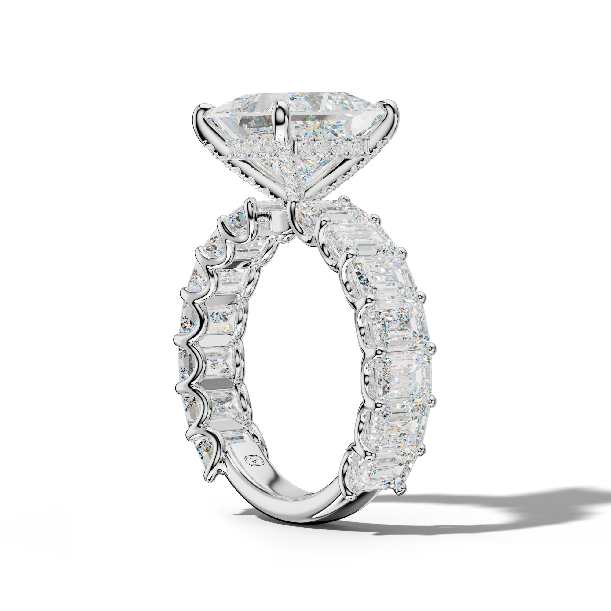 Vivienne Princess Cut Engagement Ring With Emerald Side Stones