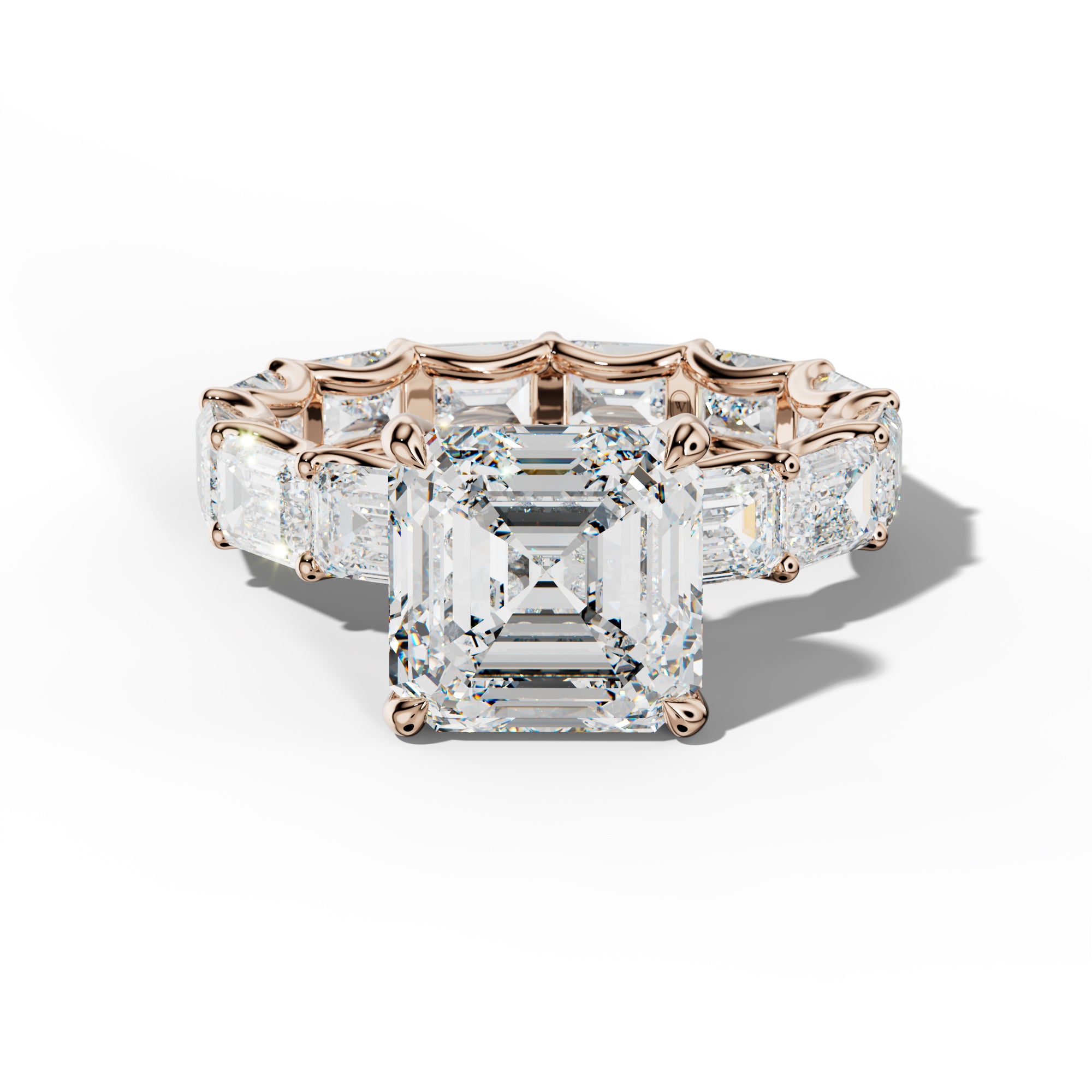 Tiffany Asscher Diamond Engagement Ring With East West Emerald Side Stones