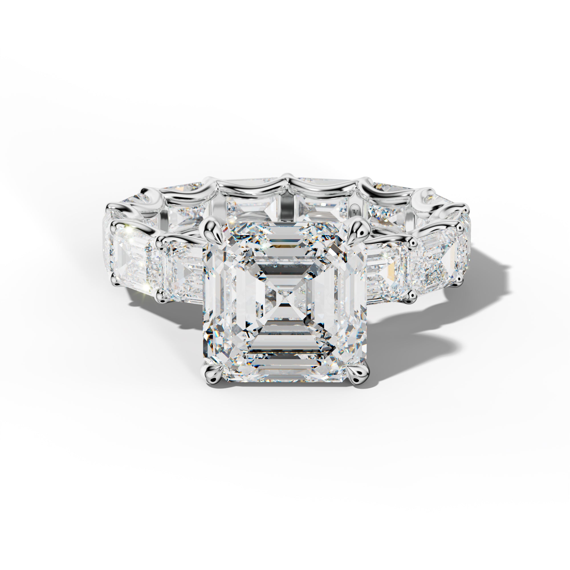 Tiffany Asscher Diamond Engagement Ring With East West Emerald Side Stones