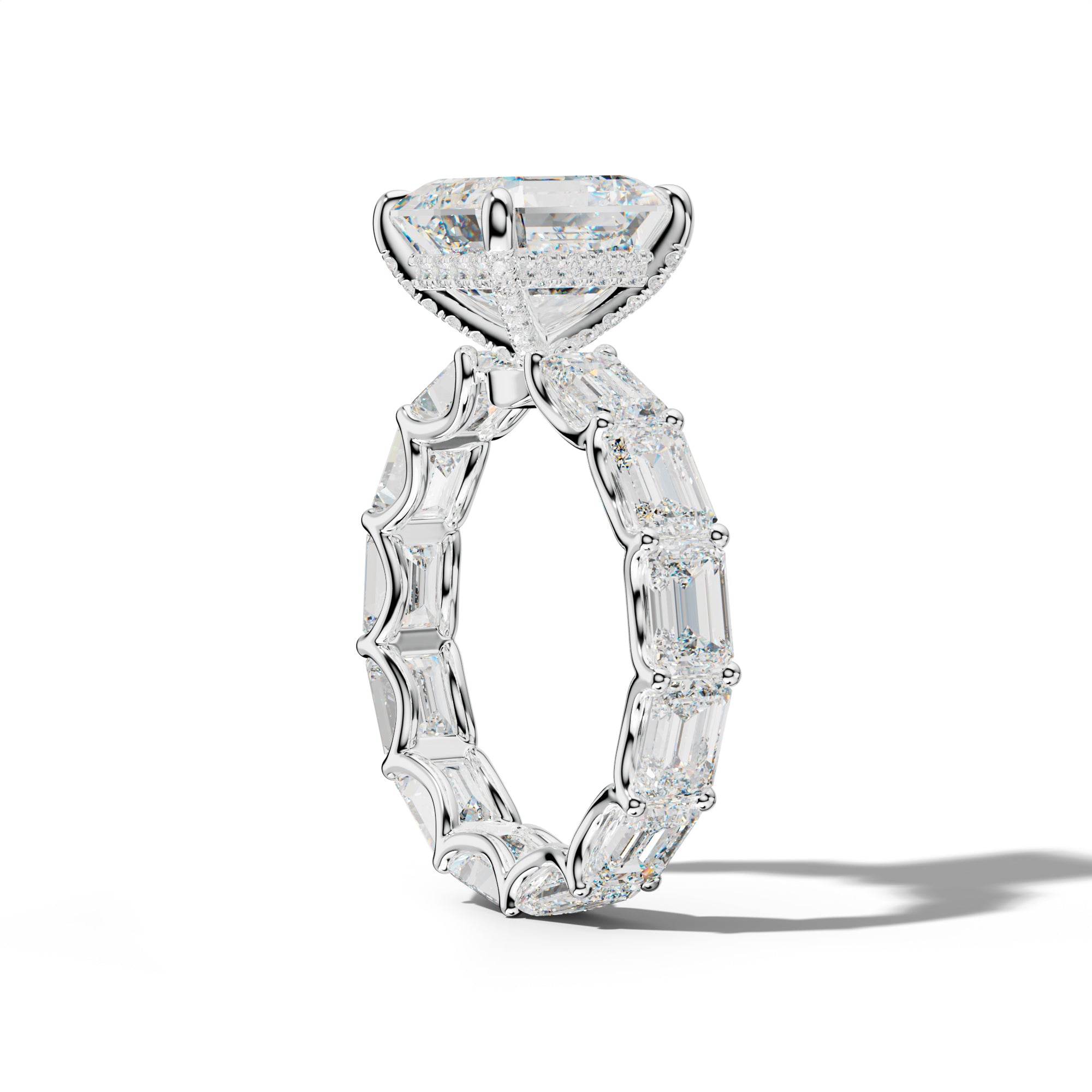 Tiffany Asscher Diamond Engagement Ring With East West Emerald Side Stones