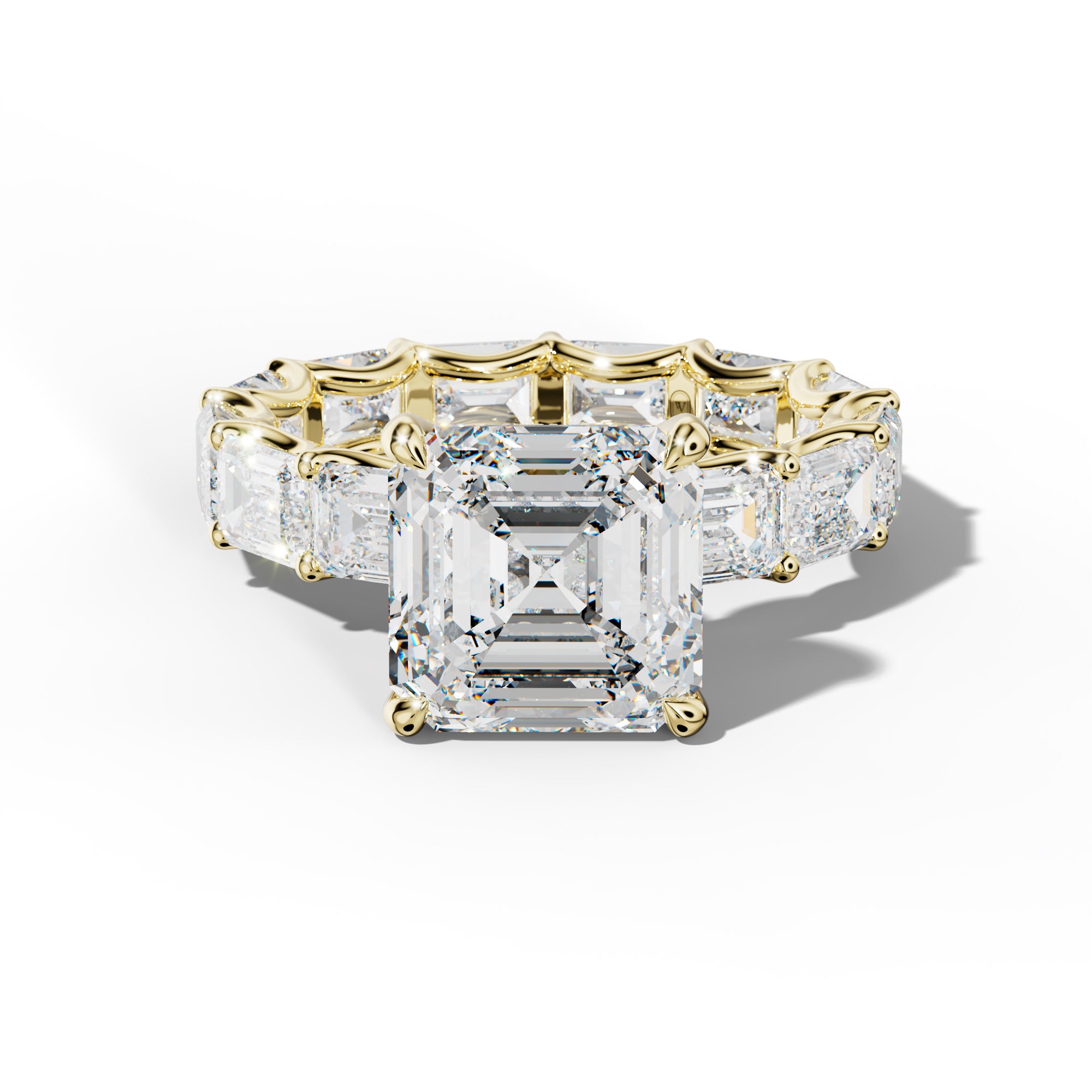 Tiffany Asscher Diamond Engagement Ring With East West Emerald Side Stones