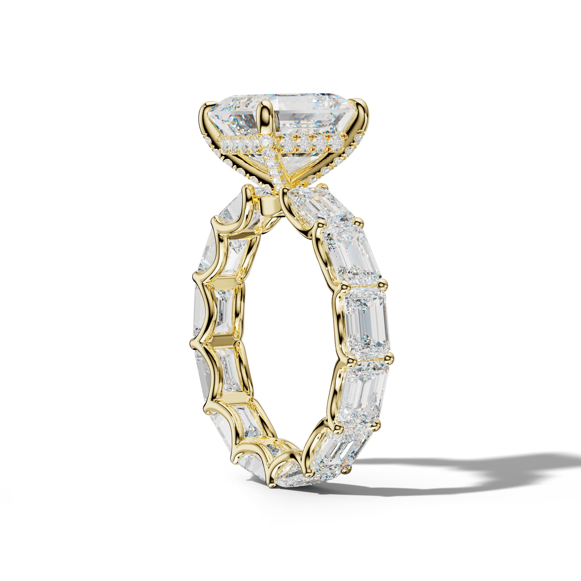 Tiffany Asscher Diamond Engagement Ring With East West Emerald Side Stones