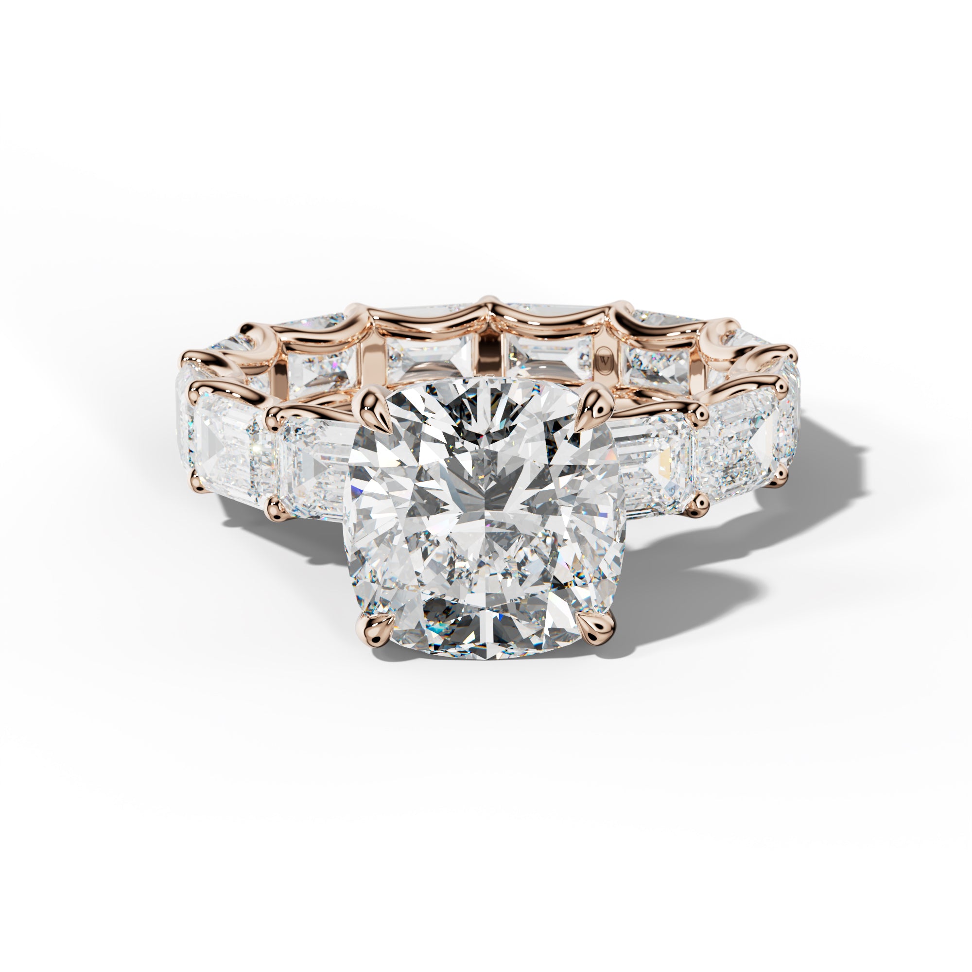 Tiffany Cushion Diamond Engagement Ring With East West Emerald Side Stones