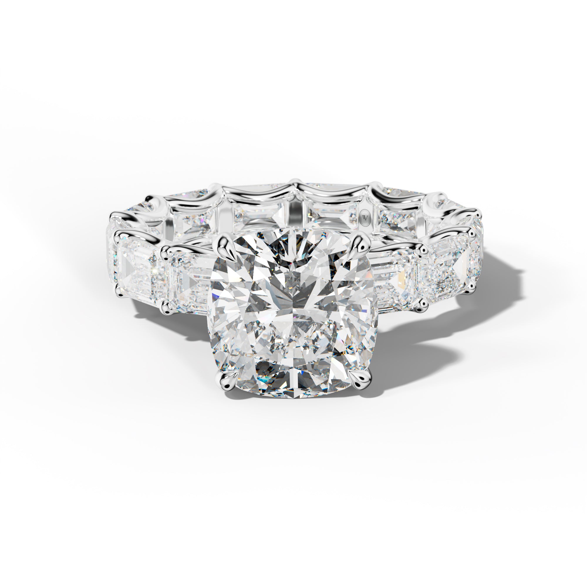 Tiffany Cushion Diamond Engagement Ring With East West Emerald Side Stones