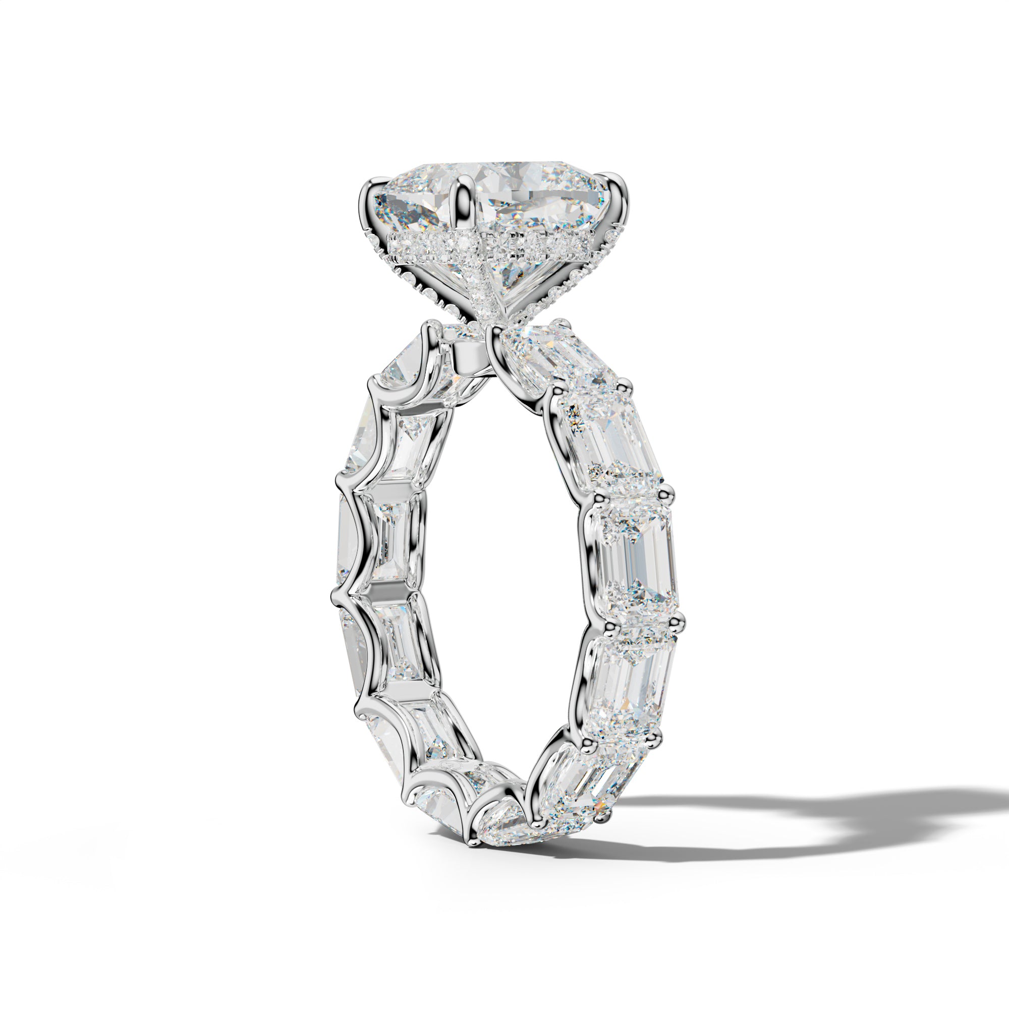 Tiffany Cushion Diamond Engagement Ring With East West Emerald Side Stones