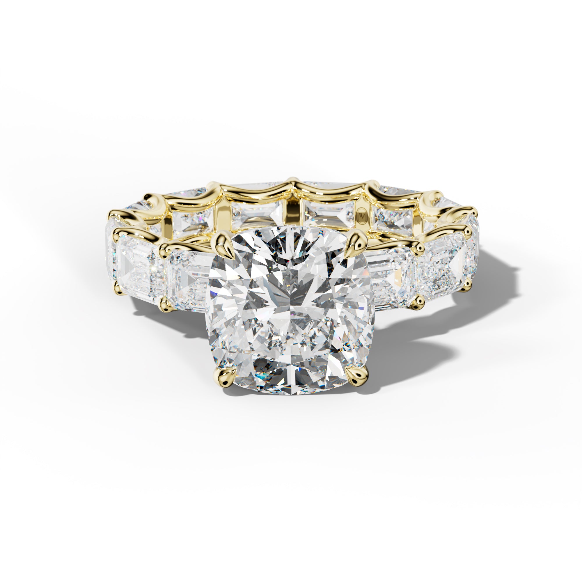 Tiffany Cushion Diamond Engagement Ring With East West Emerald Side Stones