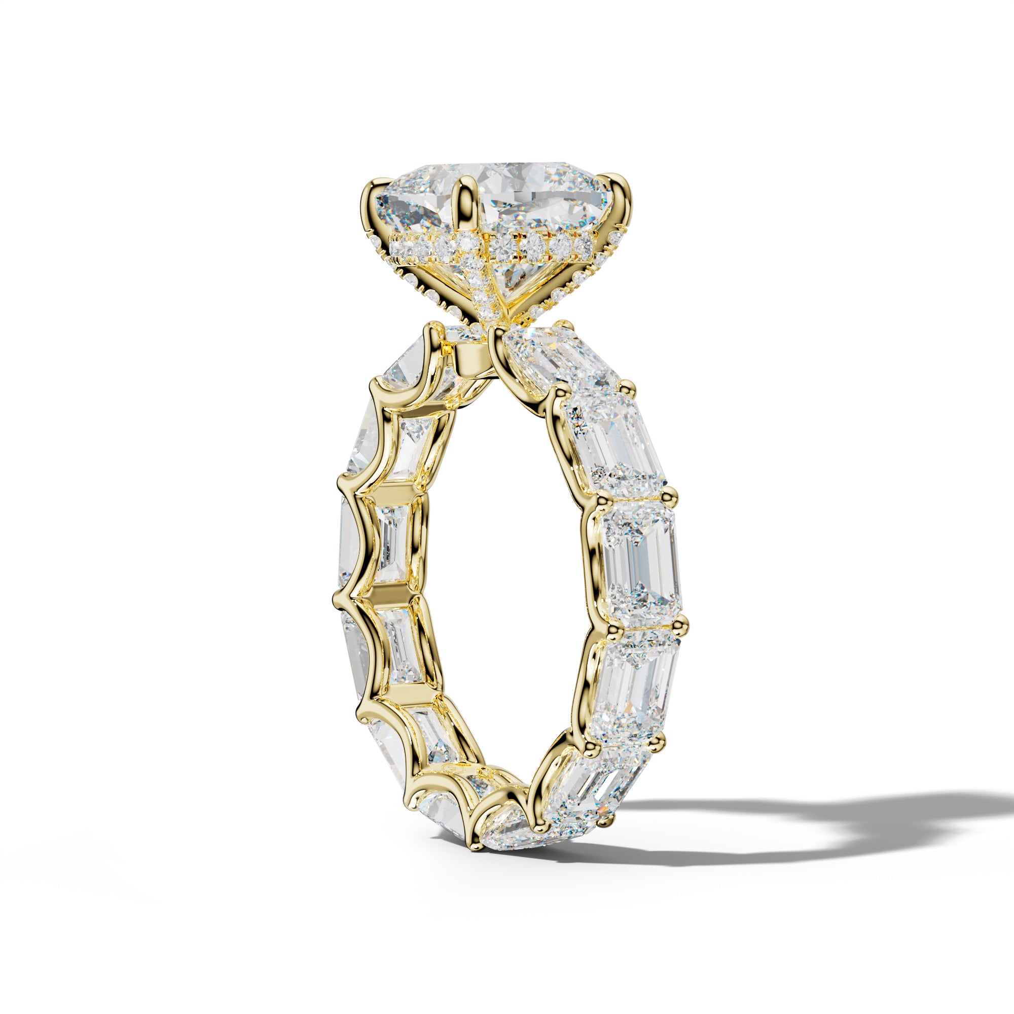 Tiffany Cushion Diamond Engagement Ring With East West Emerald Side Stones