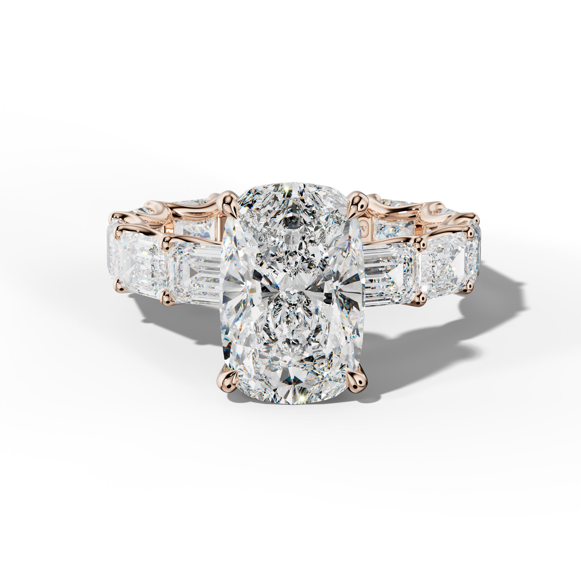 Tiffany Elongated Cushion Diamond Engagement Ring With East West Emerald Side Stones