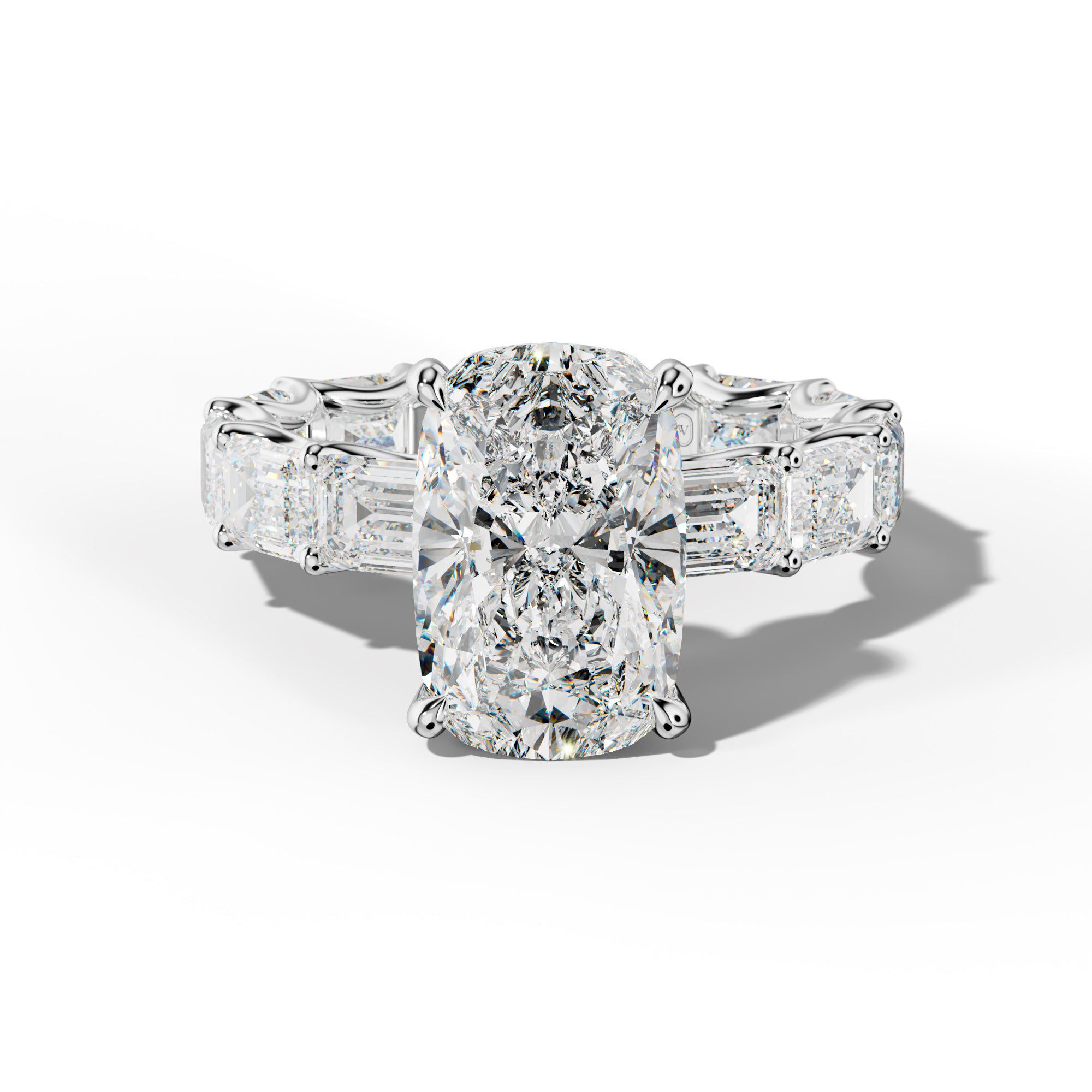 Tiffany Elongated Cushion Diamond Engagement Ring With East West Emerald Side Stones