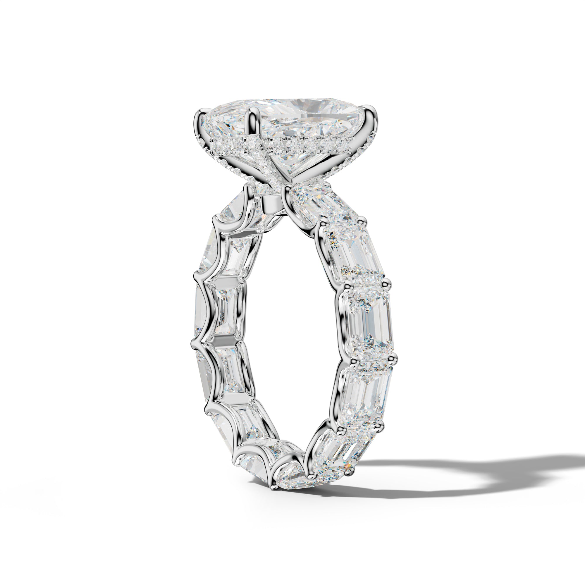 Tiffany Elongated Cushion Diamond Engagement Ring With East West Emerald Side Stones