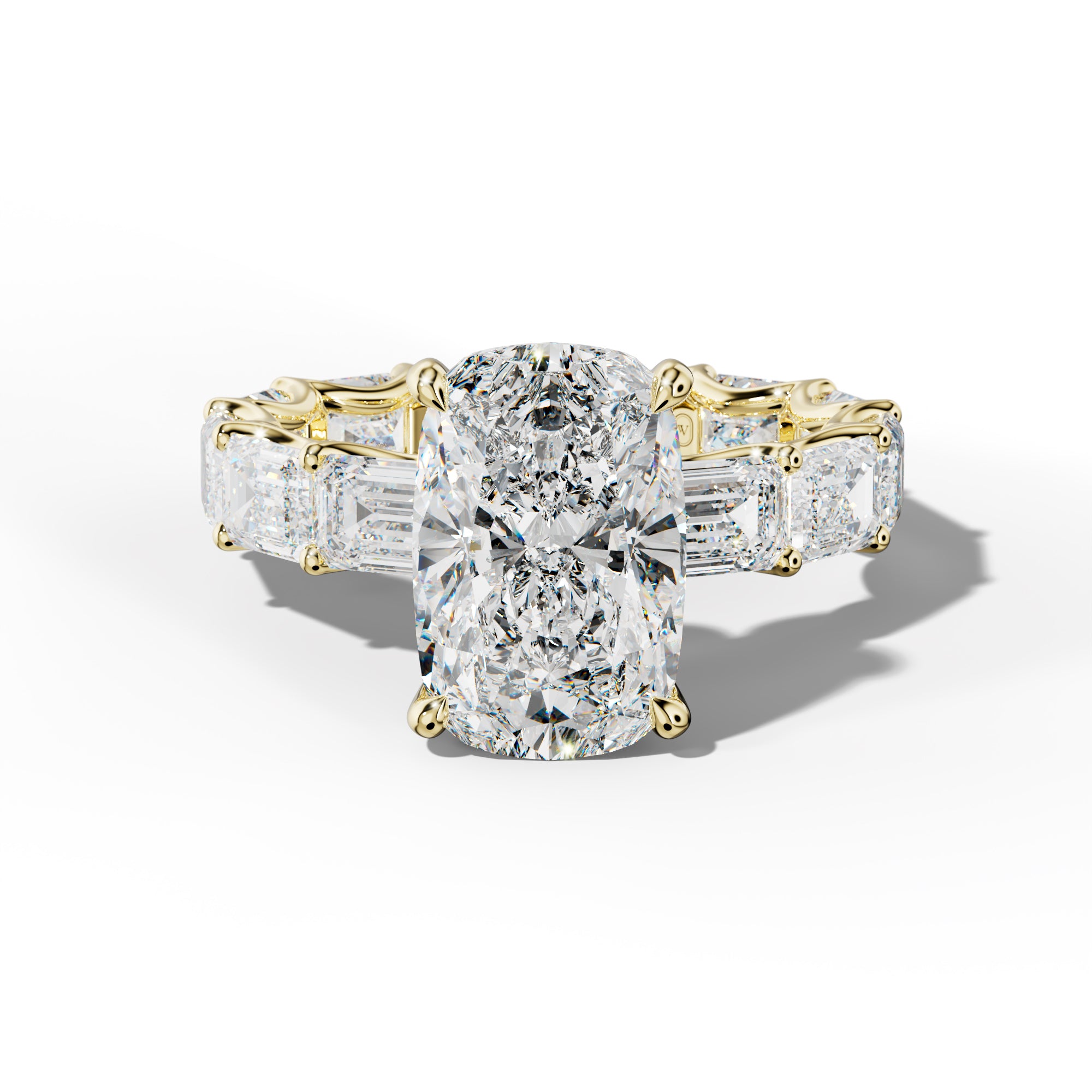 Tiffany Elongated Cushion Diamond Engagement Ring With East West Emerald Side Stones