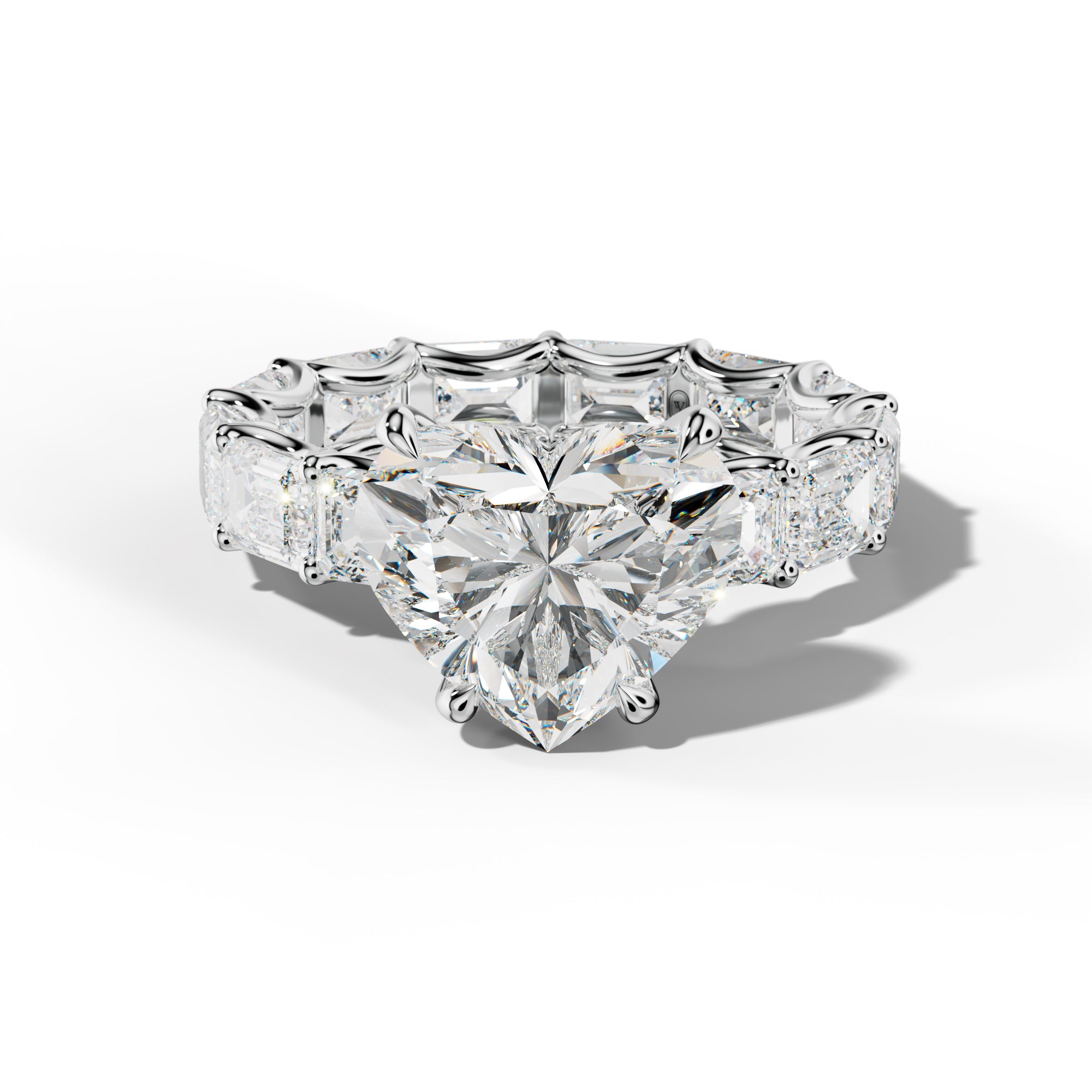Tiffany Heart Diamond Engagement Ring With East West Emerald Side Stones
