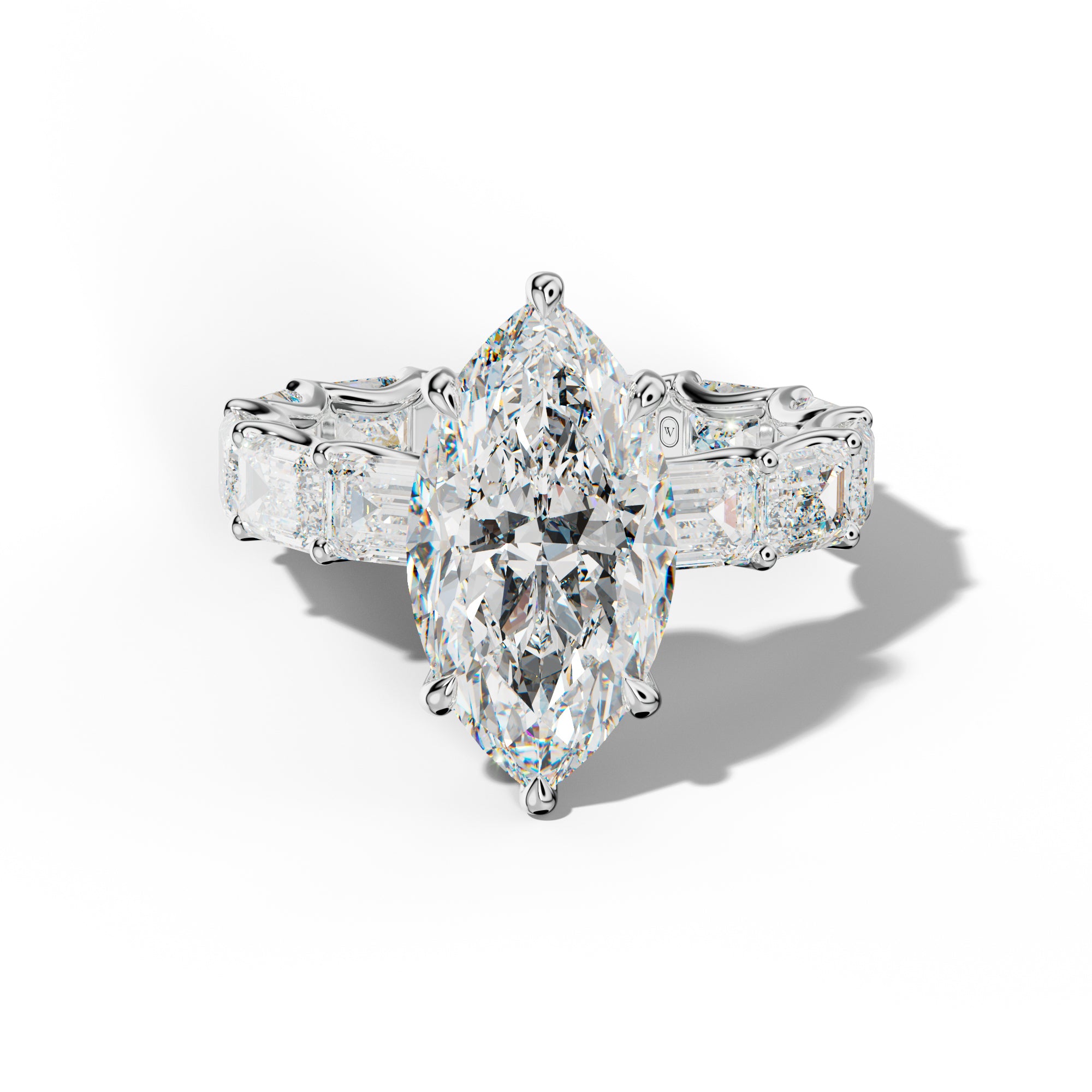 Tiffany Marquise Diamond Engagement Ring With East West Emerald Side Stones
