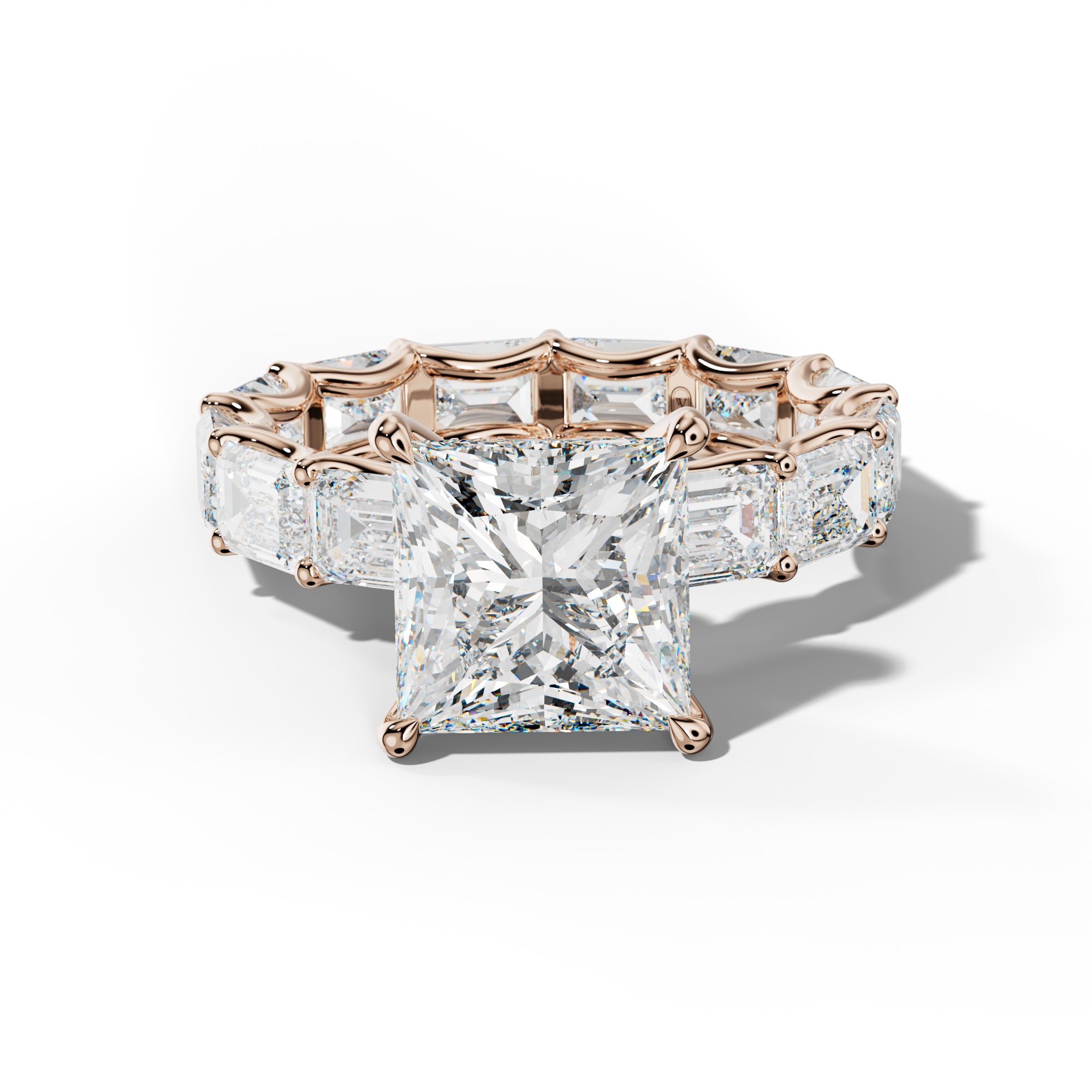 Tiffany Princess Cut Engagement Ring With East West Emerald Side Stones