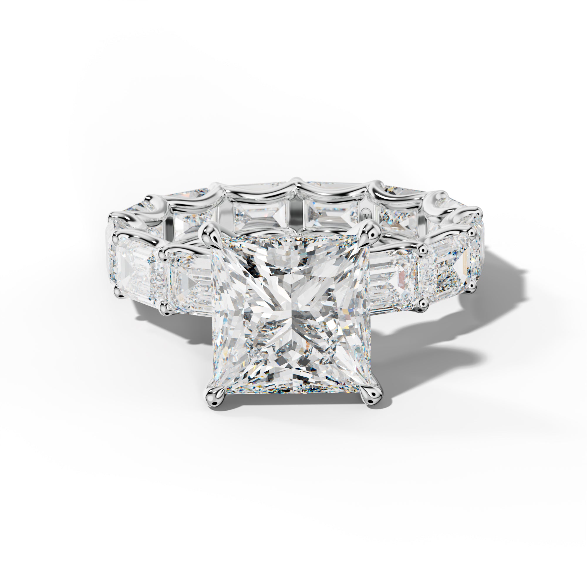 Tiffany Princess Cut Engagement Ring With East West Emerald Side Stones