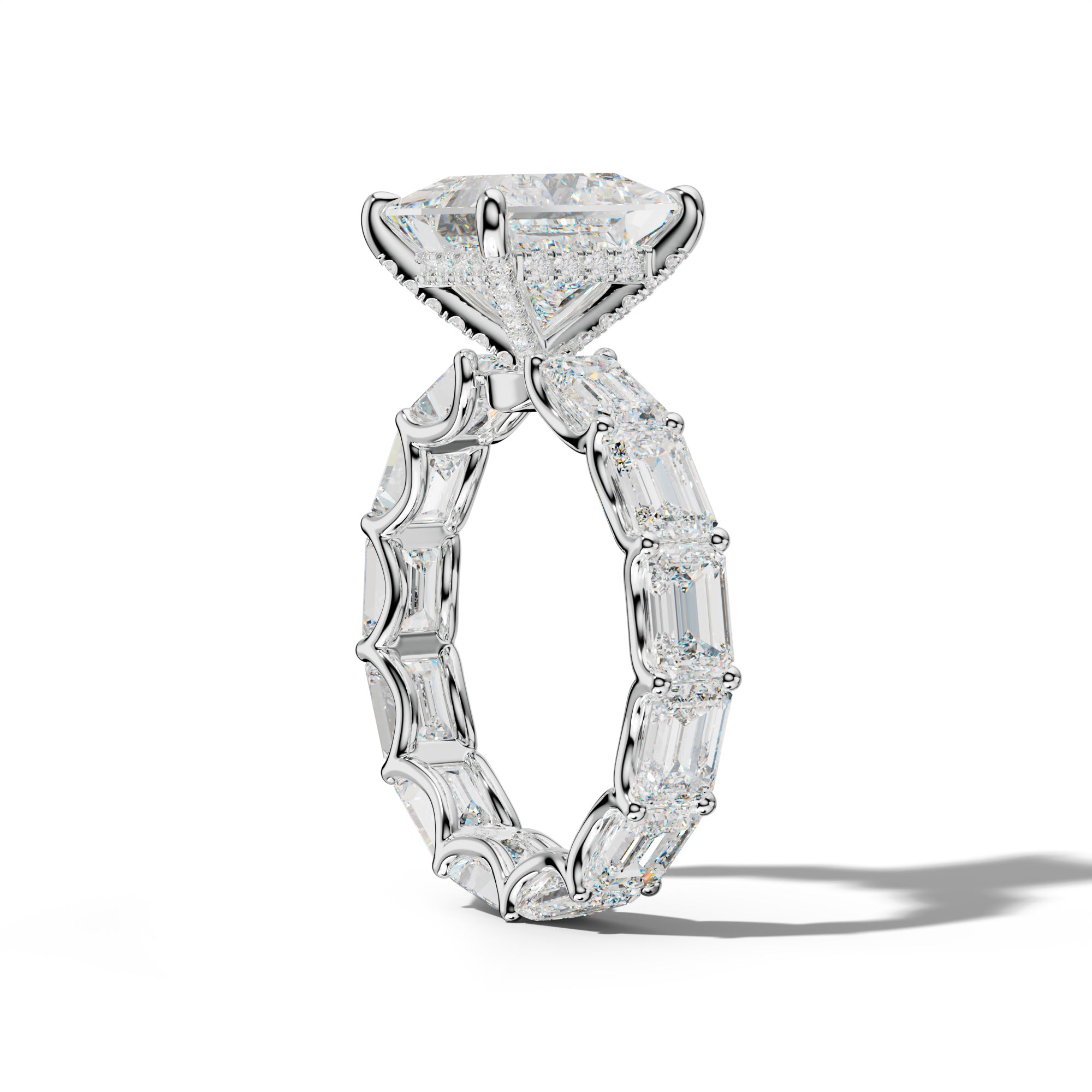 Tiffany Princess Cut Engagement Ring With East West Emerald Side Stones