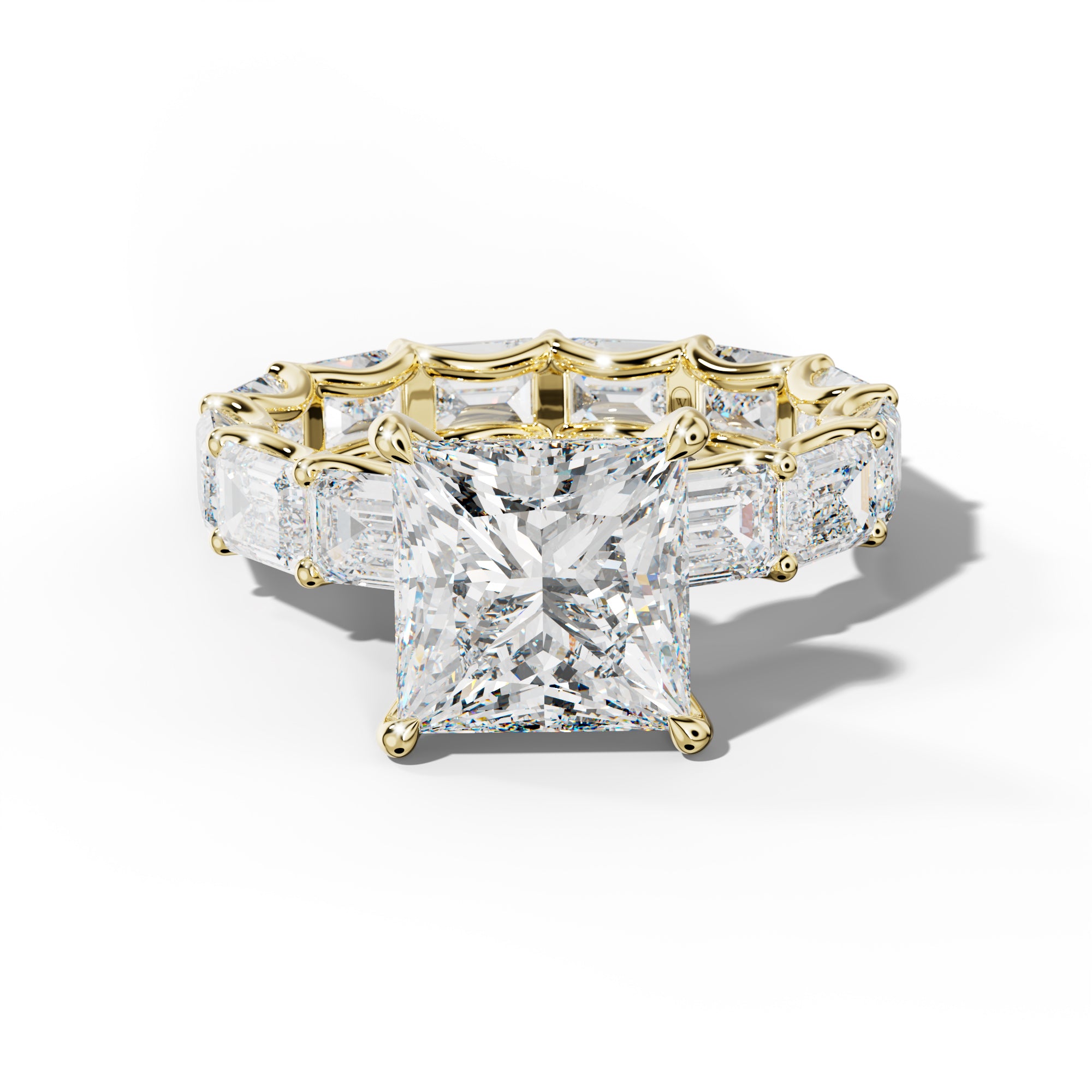 Tiffany Princess Cut Engagement Ring With East West Emerald Side Stones