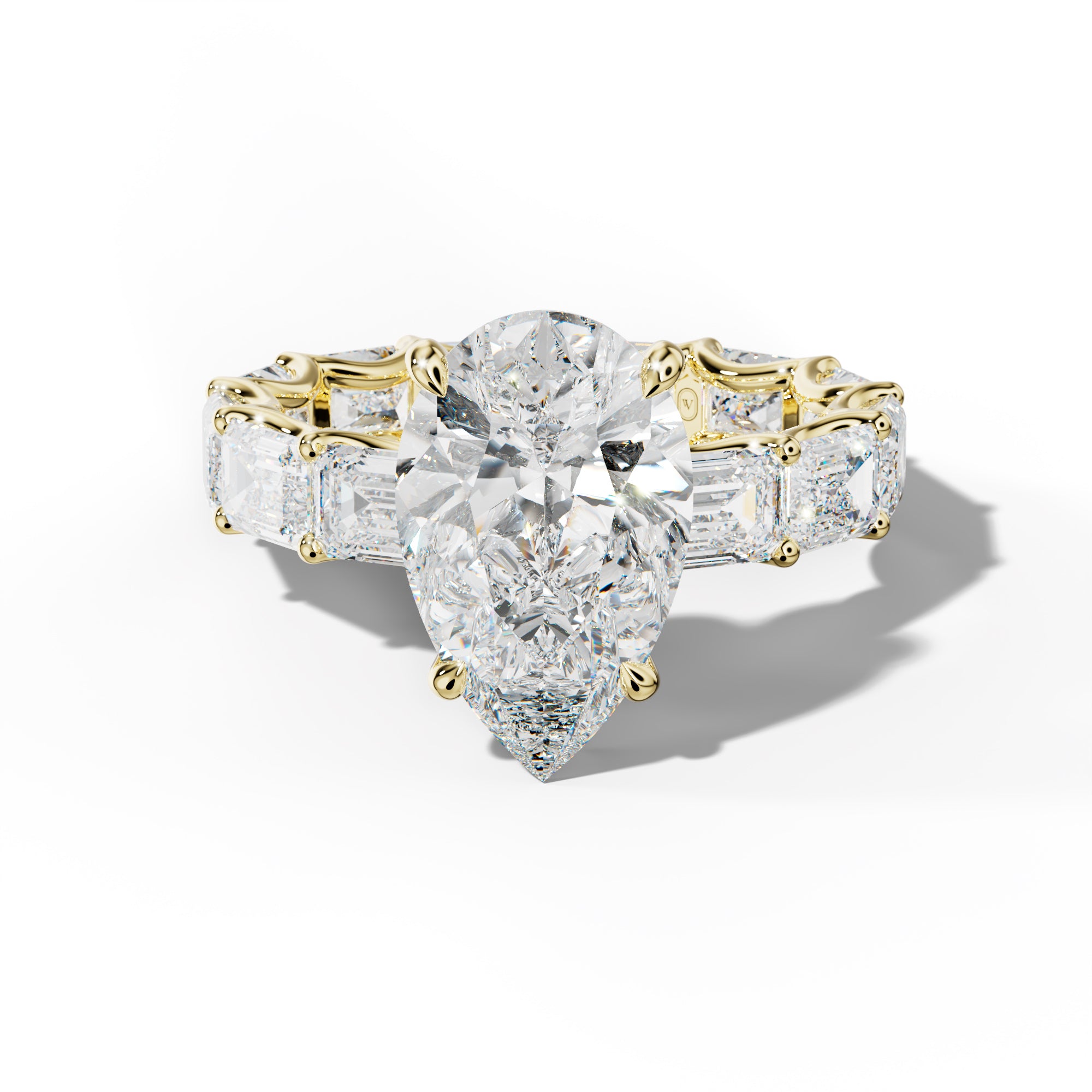 Tiffany Pear Shape Engagement Ring With East West Emerald Side Stones