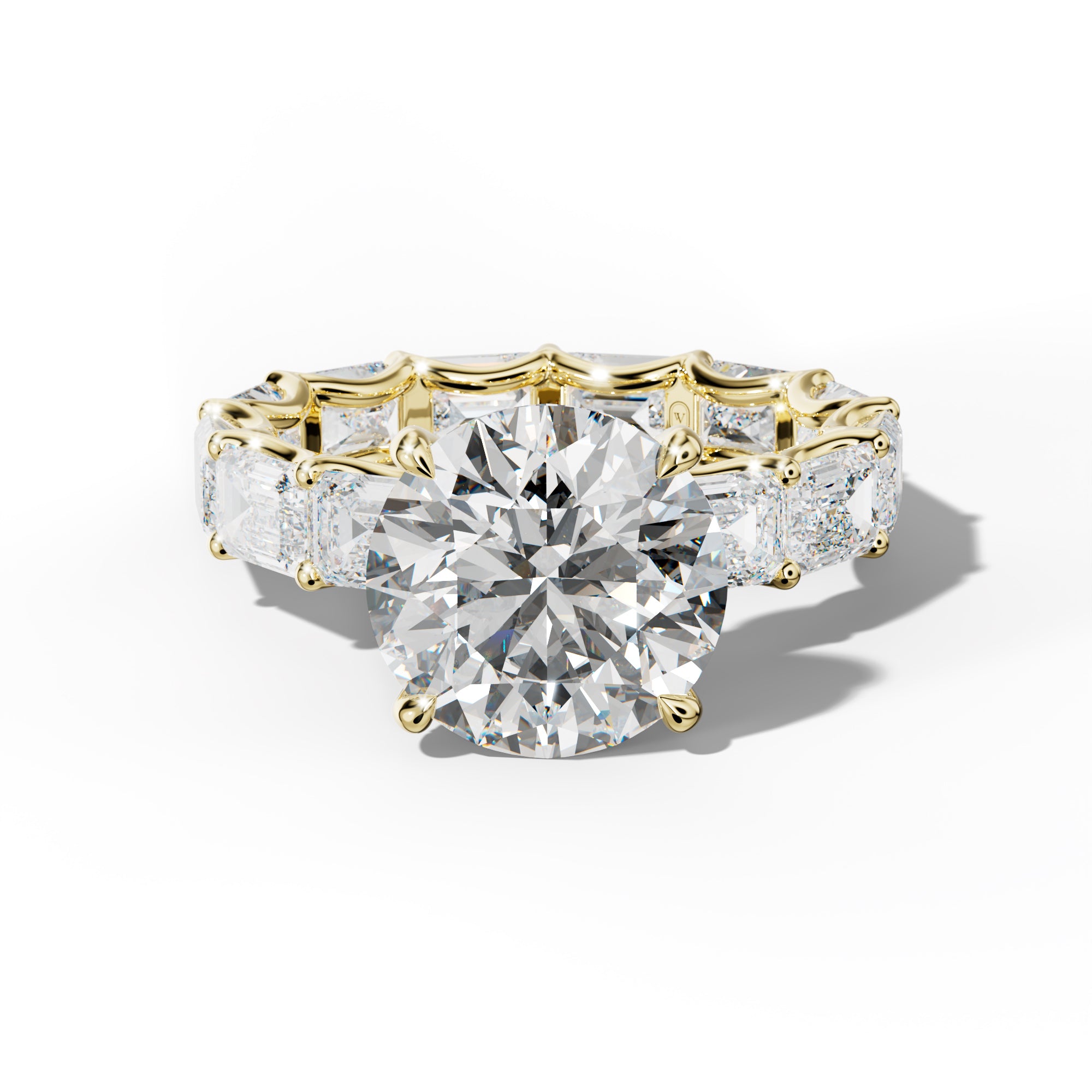 Tiffany Round Diamond Engagement Ring With East West Emerald Side Stones