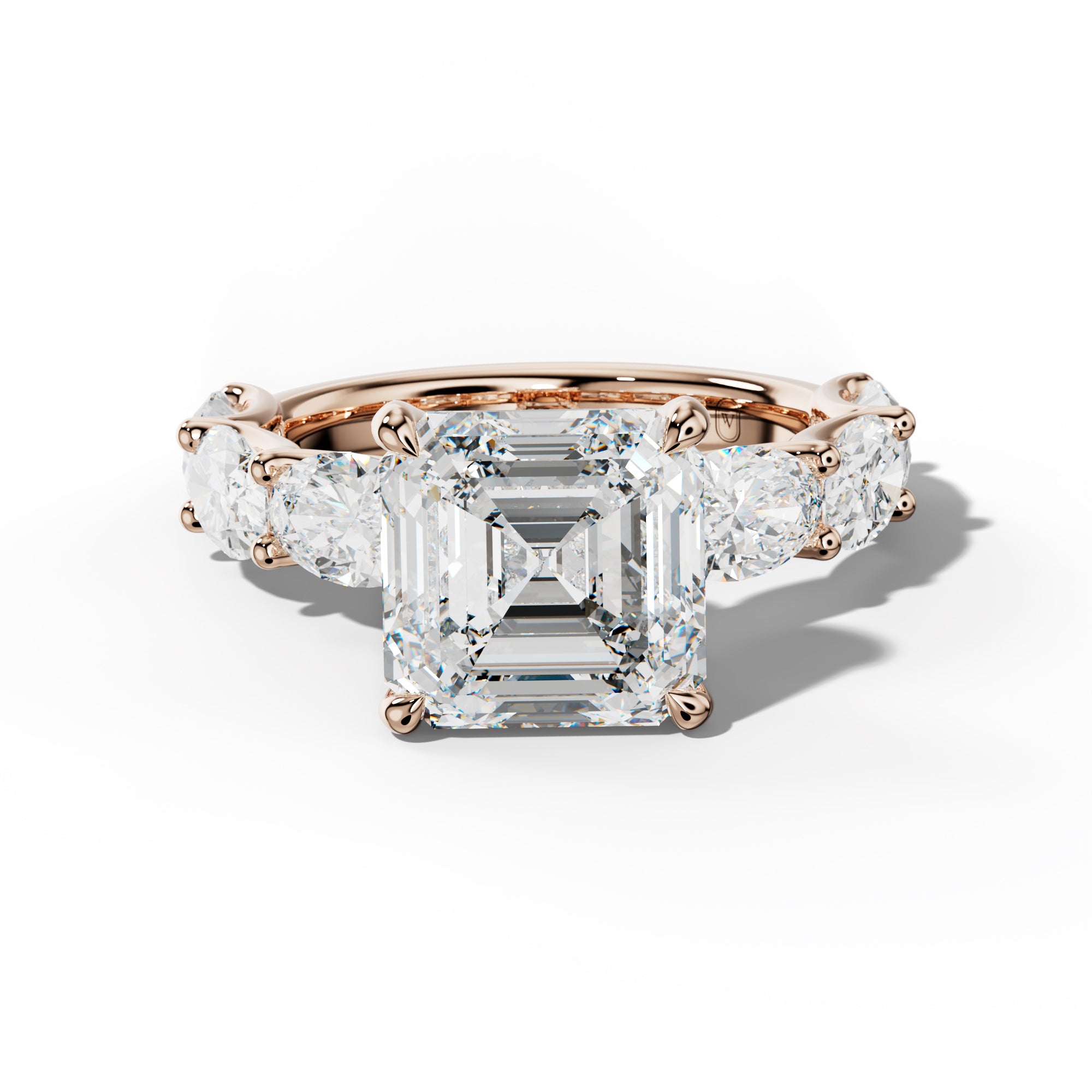 Kinsley Asscher Diamond Engagement Ring With East West Oval Side Stones