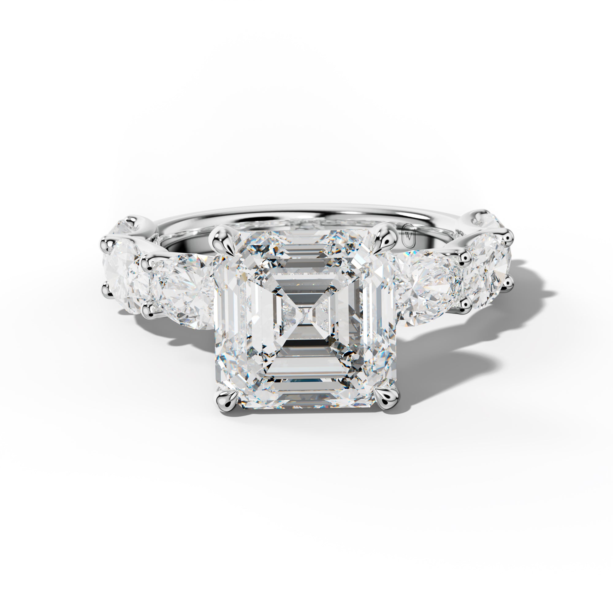 Kinsley Asscher Diamond Engagement Ring With East West Oval Side Stones