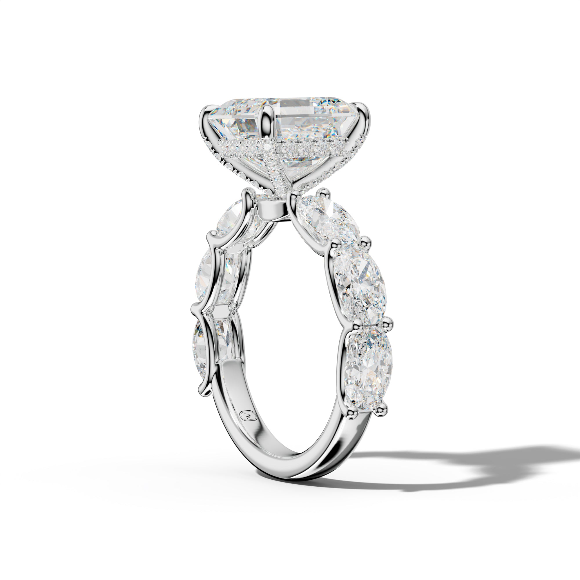 Kinsley Asscher Diamond Engagement Ring With East West Oval Side Stones