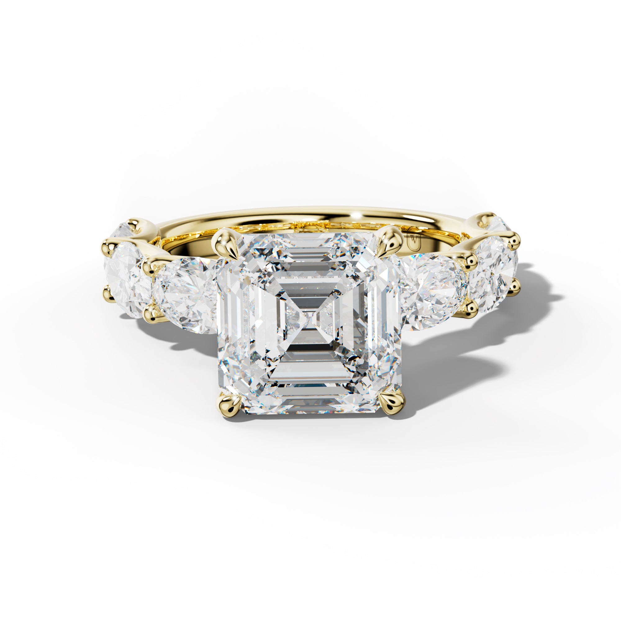 Kinsley Asscher Diamond Engagement Ring With East West Oval Side Stones